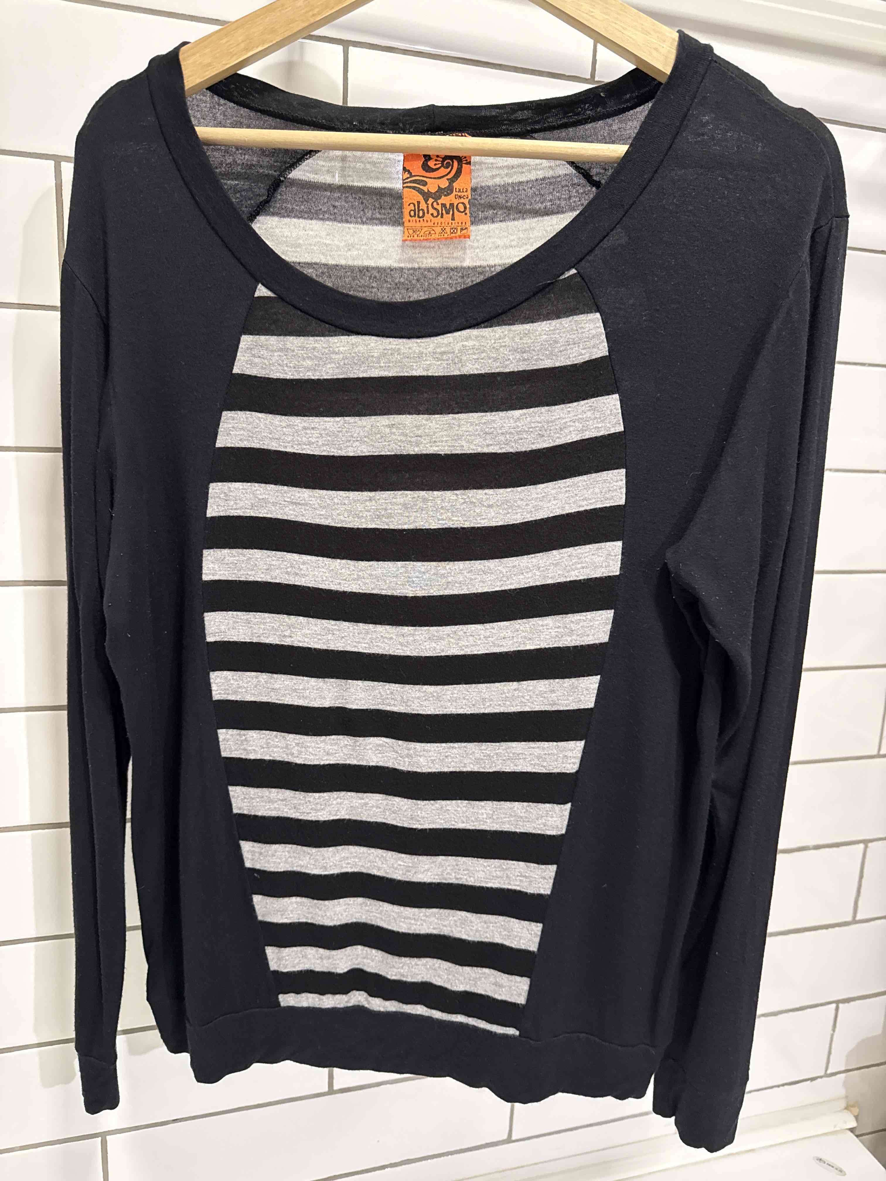 Polera manga negro con rayas - miniatura 1