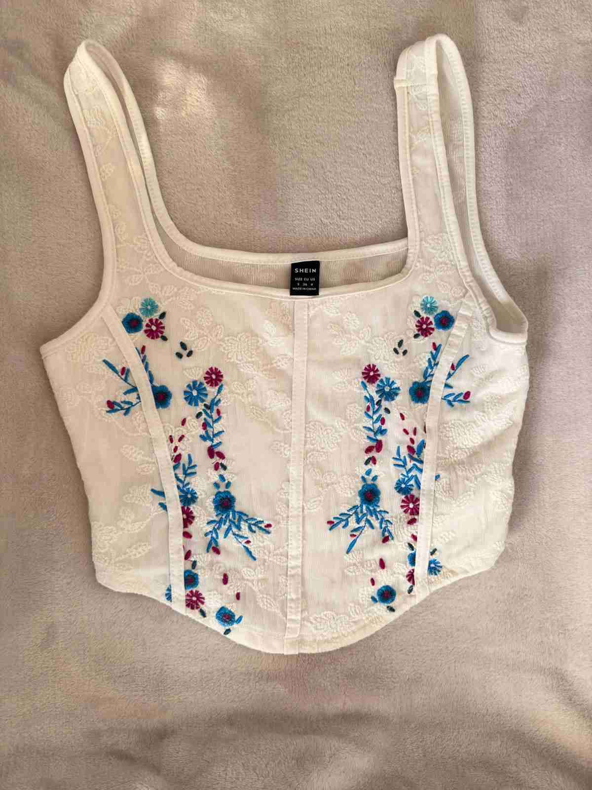 Blusa top bordado floral blanco - miniatura 1