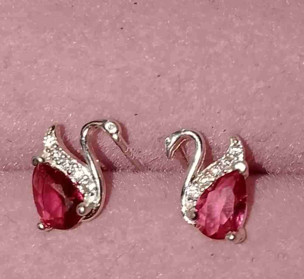Aros en forma de cisne con gema roja, plata 925 - miniatura 1