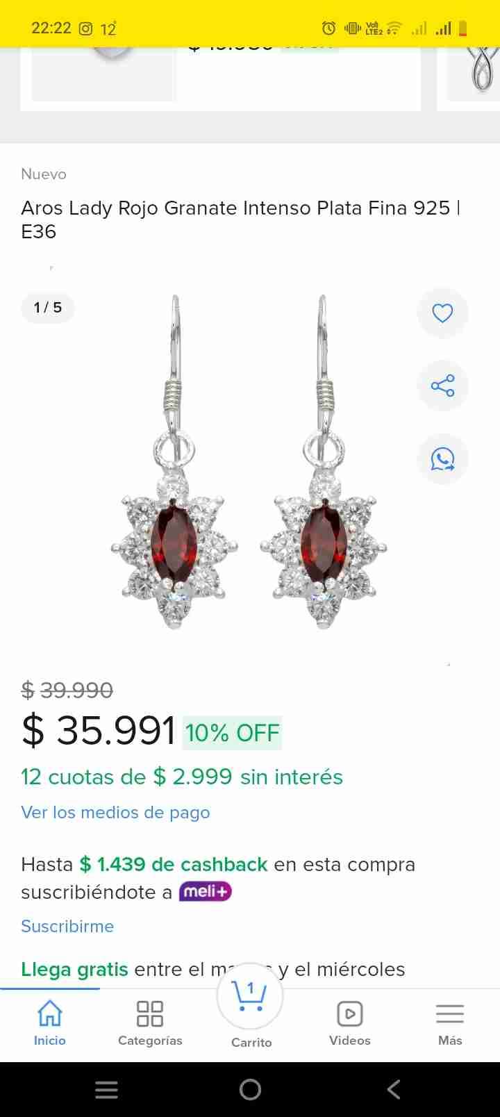 Aros de plata lady circón rojo - miniatura 2