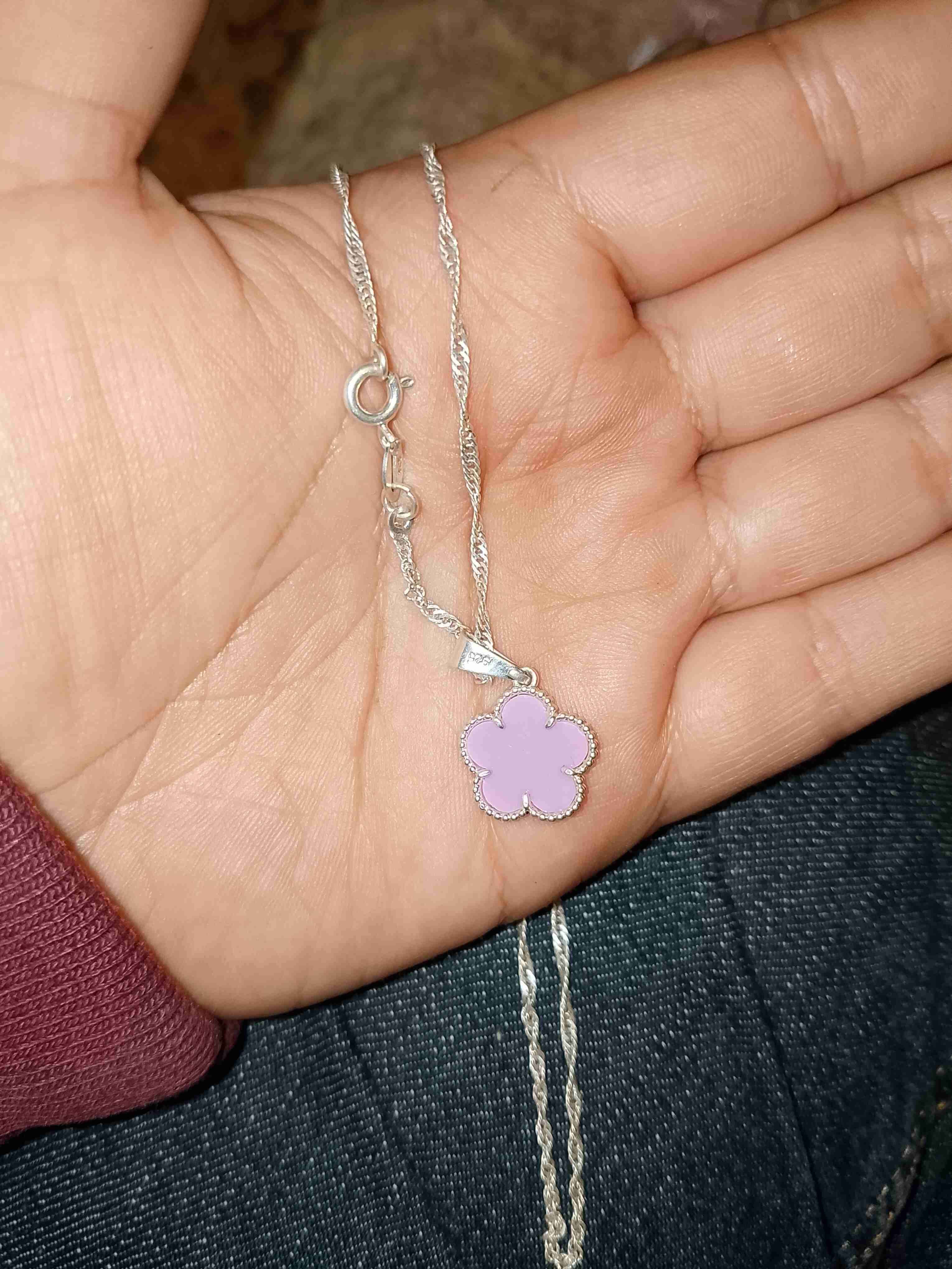 Collar con dije de flor rosada plata 925 - miniatura 2