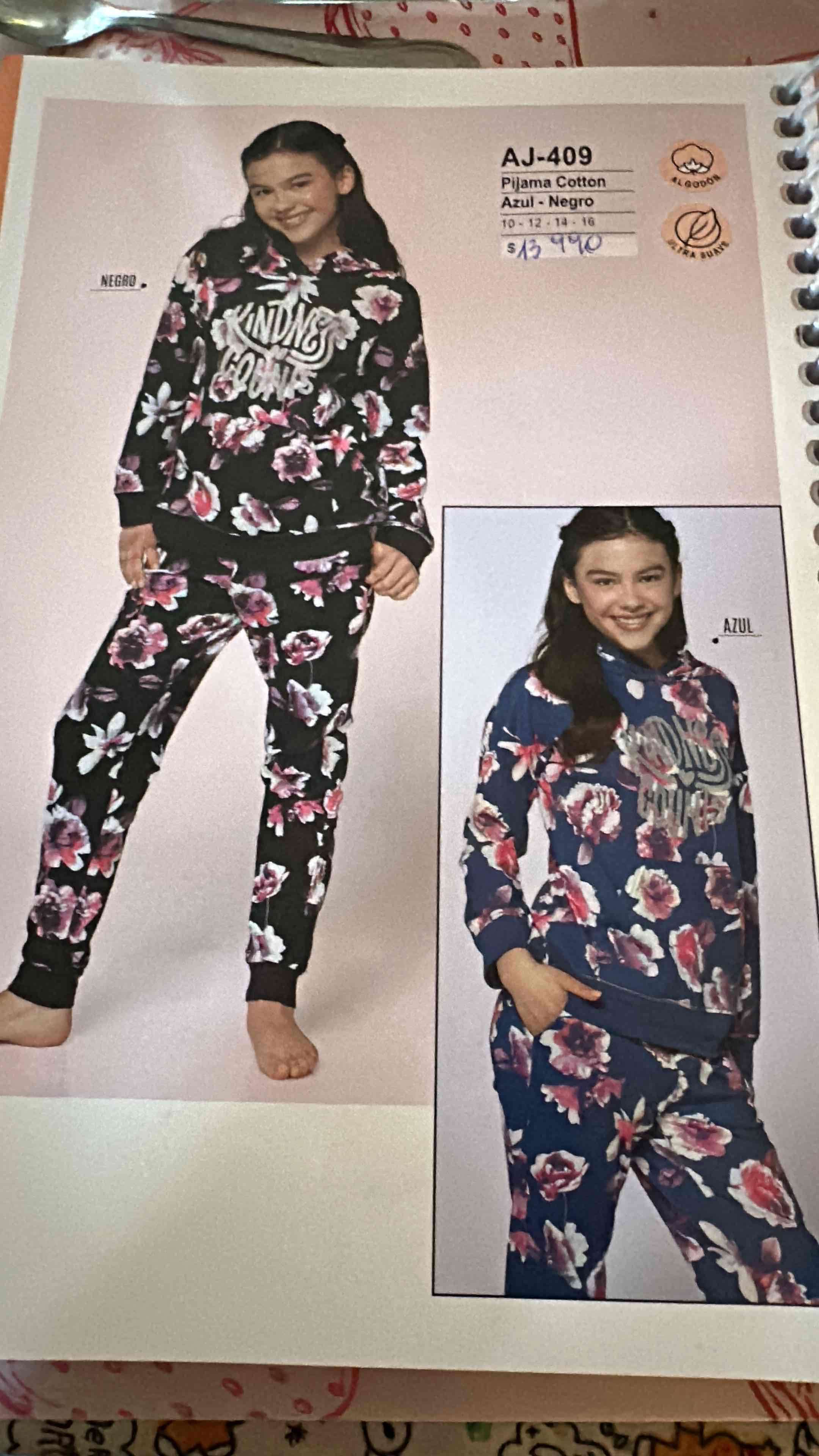 Pijama de algodón floral tallas 10 -12 y 15-15