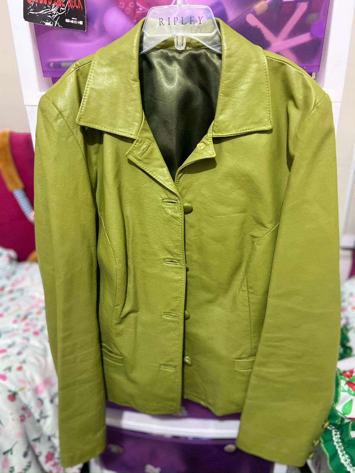 Chaqueta de cuero verde talla S - miniatura 1