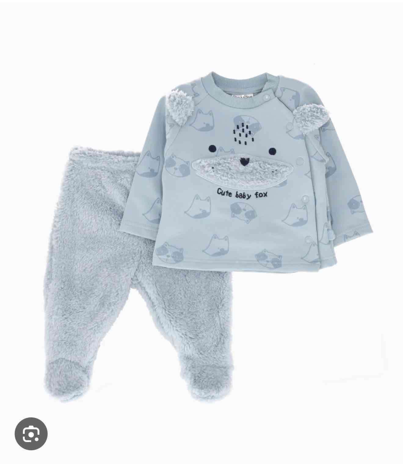 Conjunto buzo bebé peludo celeste