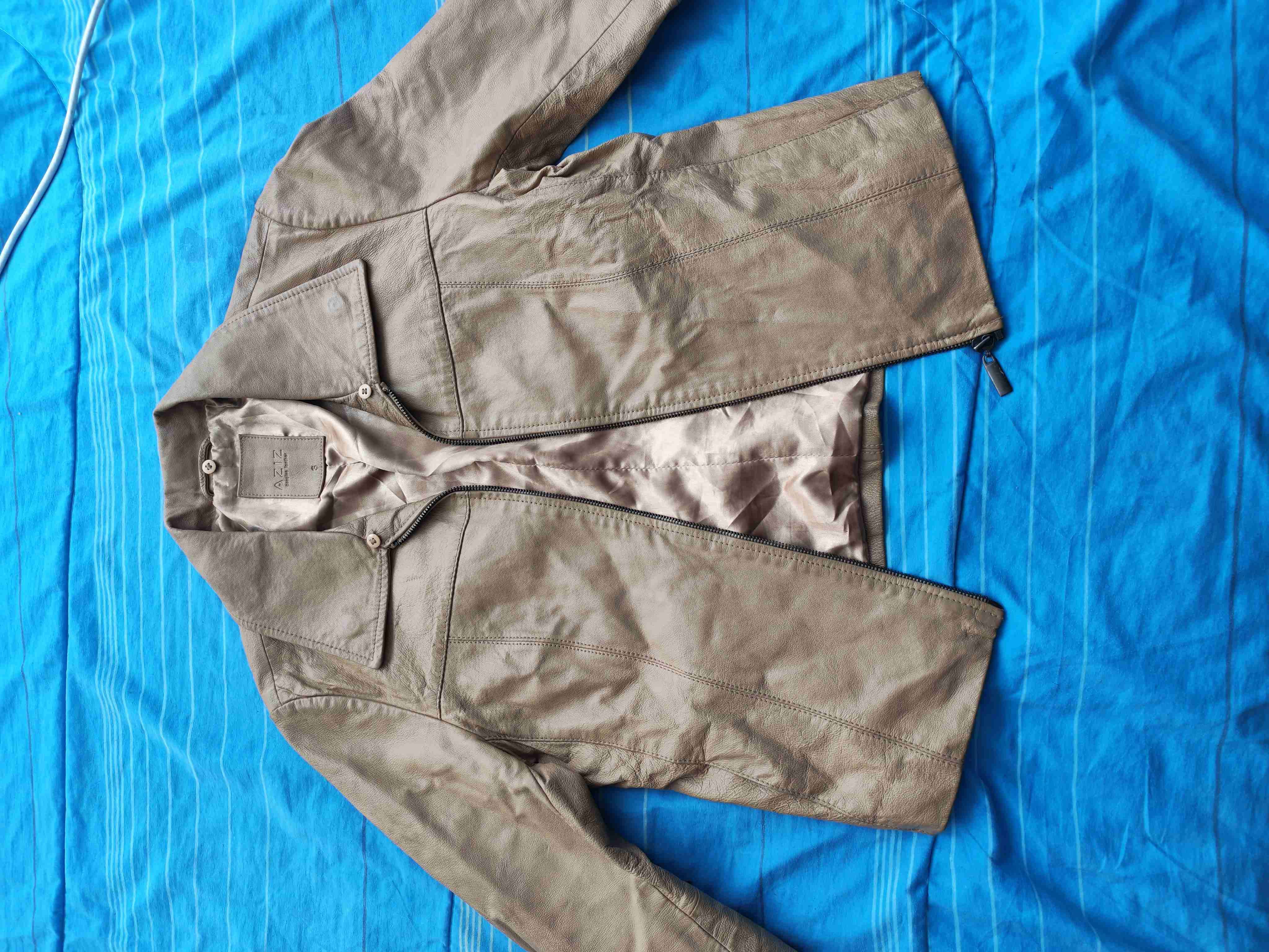 Chaqueta de cuero marrón Aziz - miniatura 1