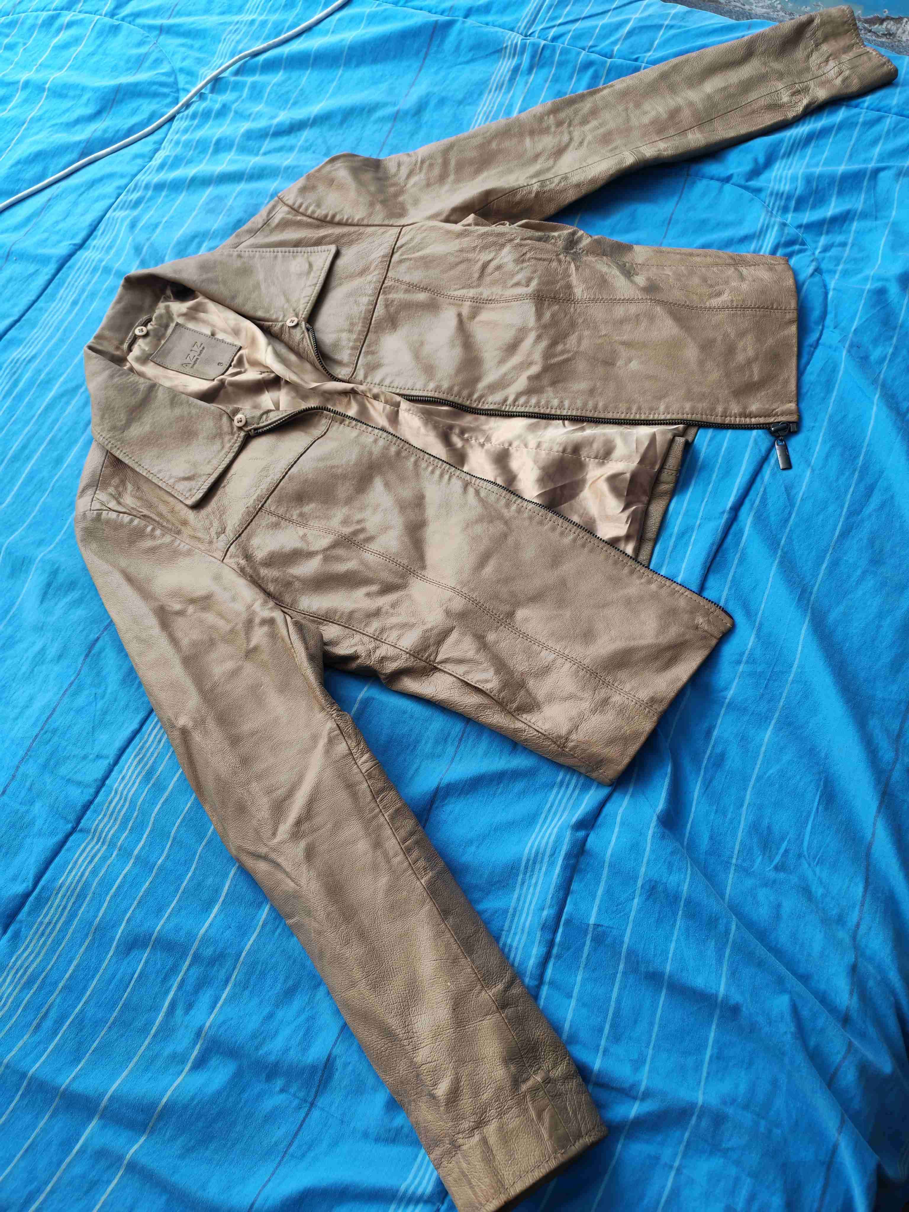 Chaqueta de cuero marrón Aziz - miniatura 3