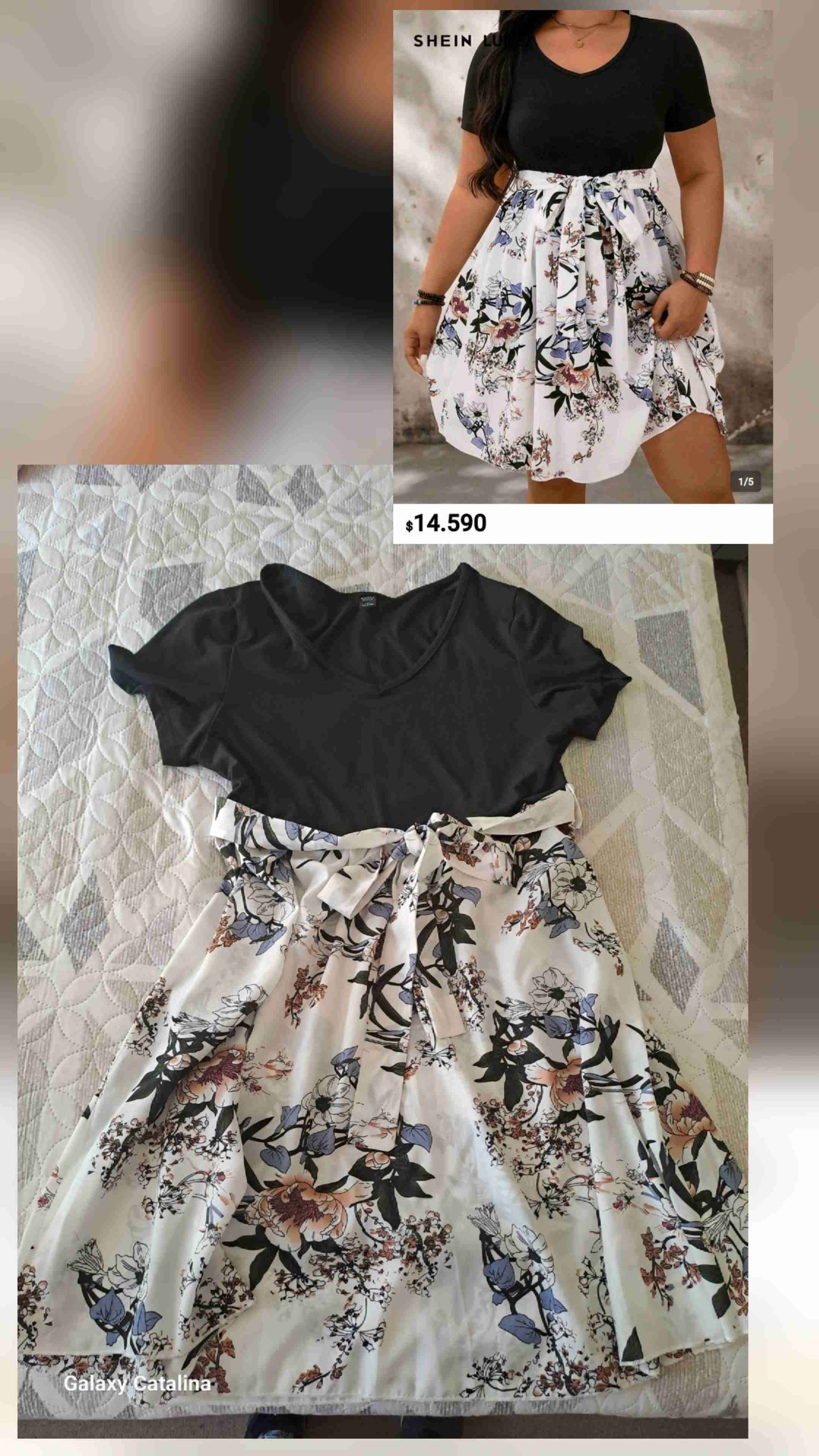 Vestido floral blanco y negro - miniatura 1