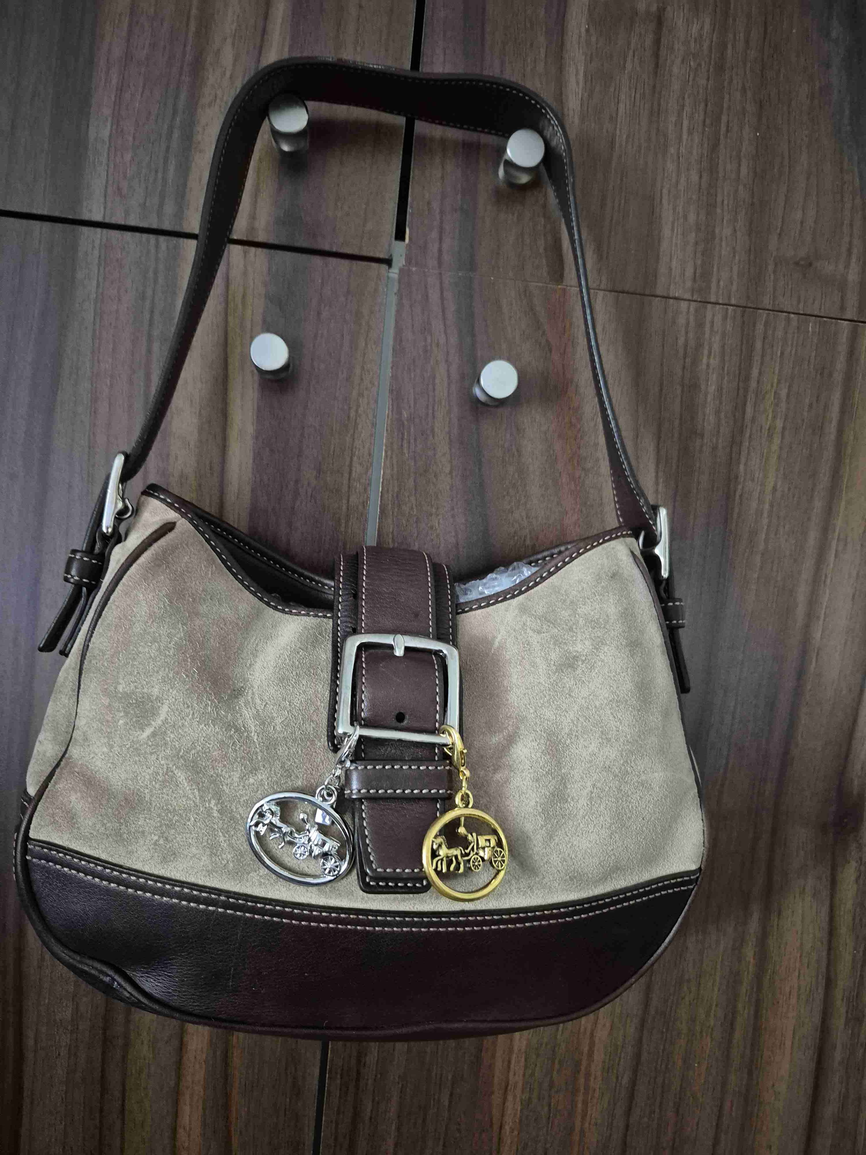 Bolsos de cuero beige marrón rojo patchwork - 1