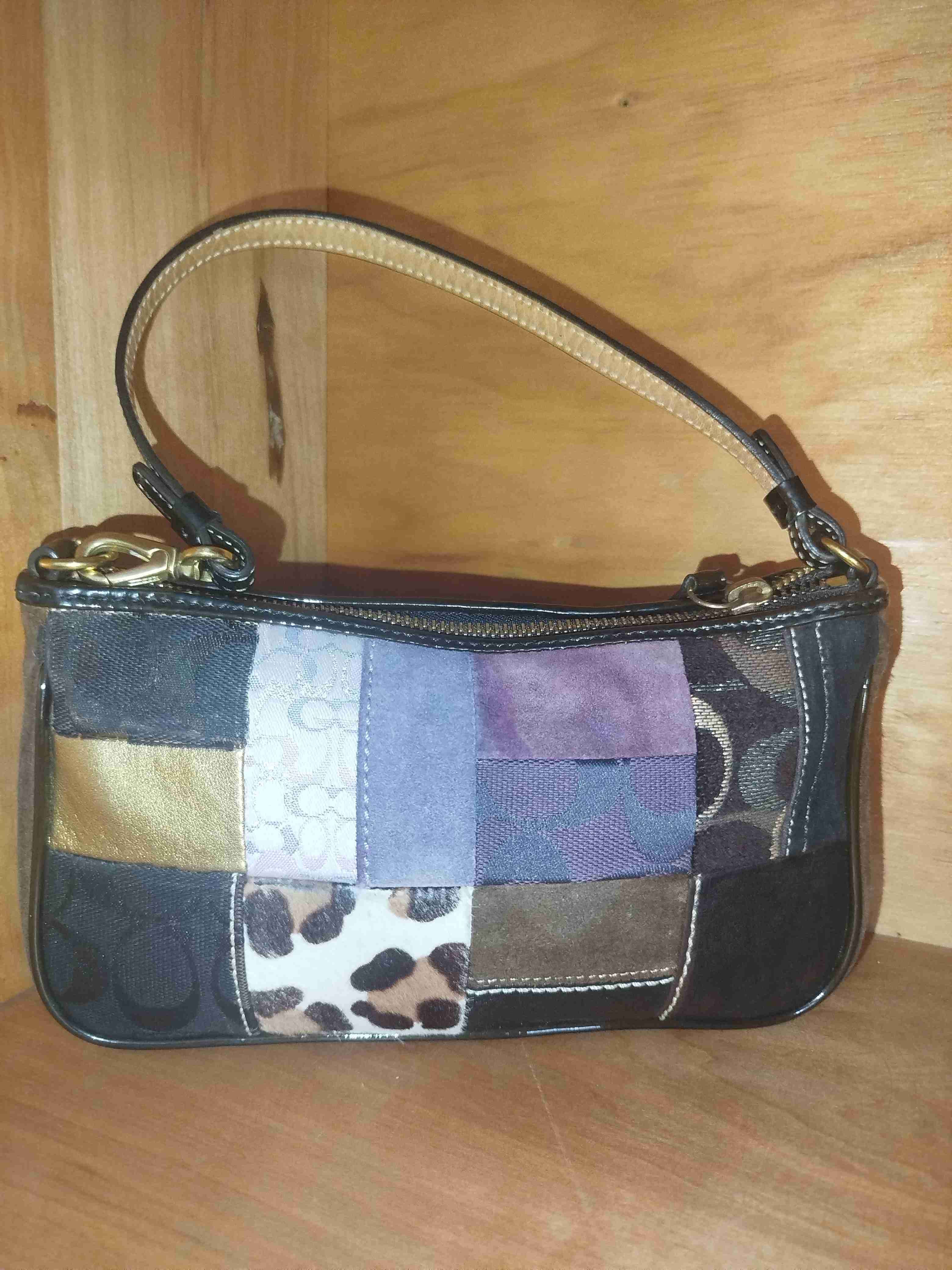 Bolsos de cuero beige marrón rojo patchwork - 4