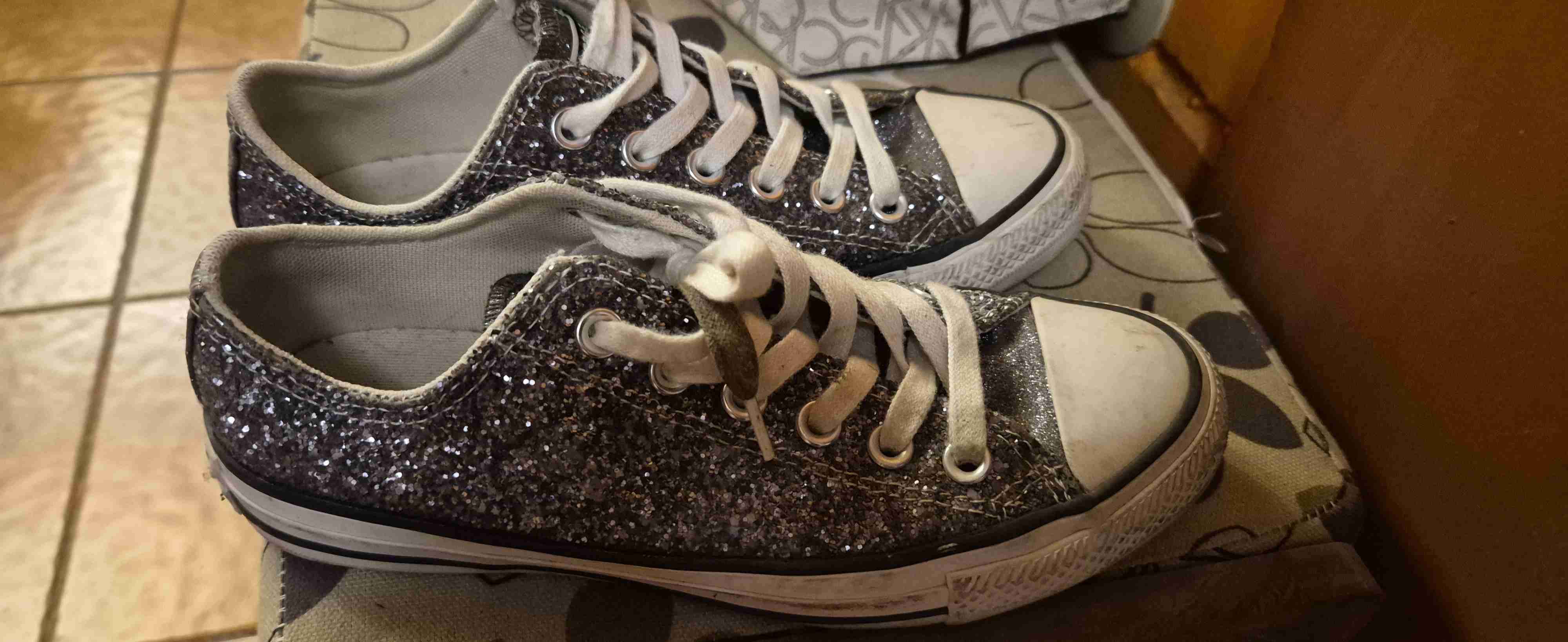 Zapatillas Converse con glitter plateadas - miniatura 1