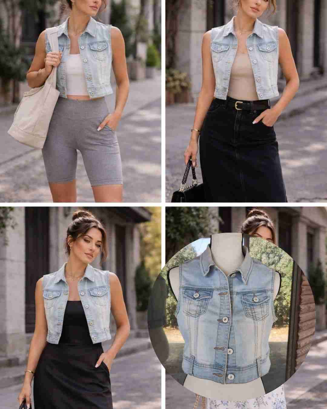 Chaqueta sin manga de mezclilla celeste