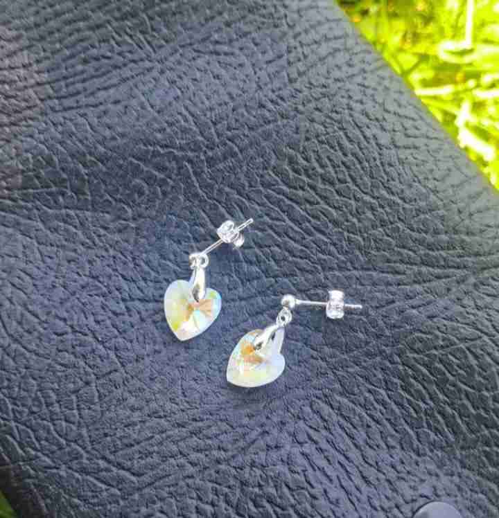 Aros de opalo arena Swarovski y plata 925 - miniatura 1