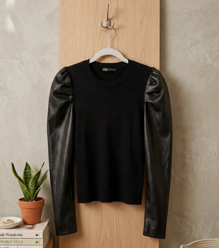 Top Zara con mangas de cuero - 1