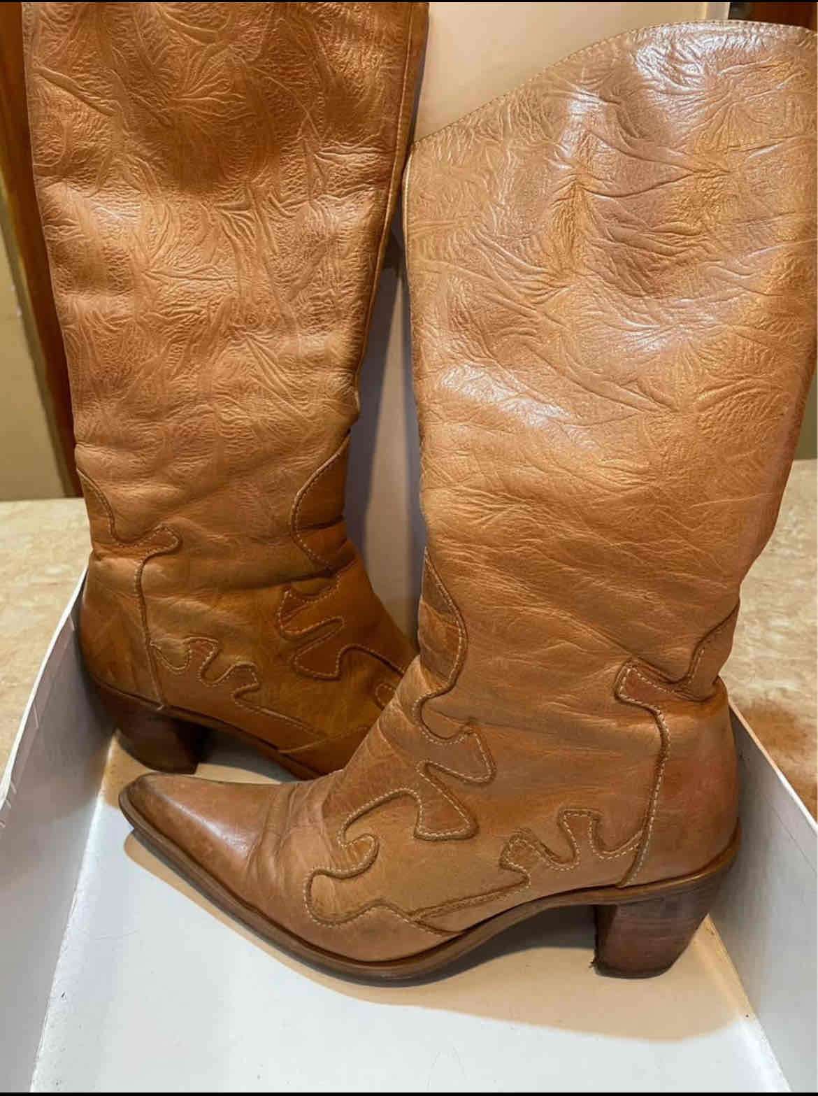 Botas vaqueras de cuero camel - miniatura 1