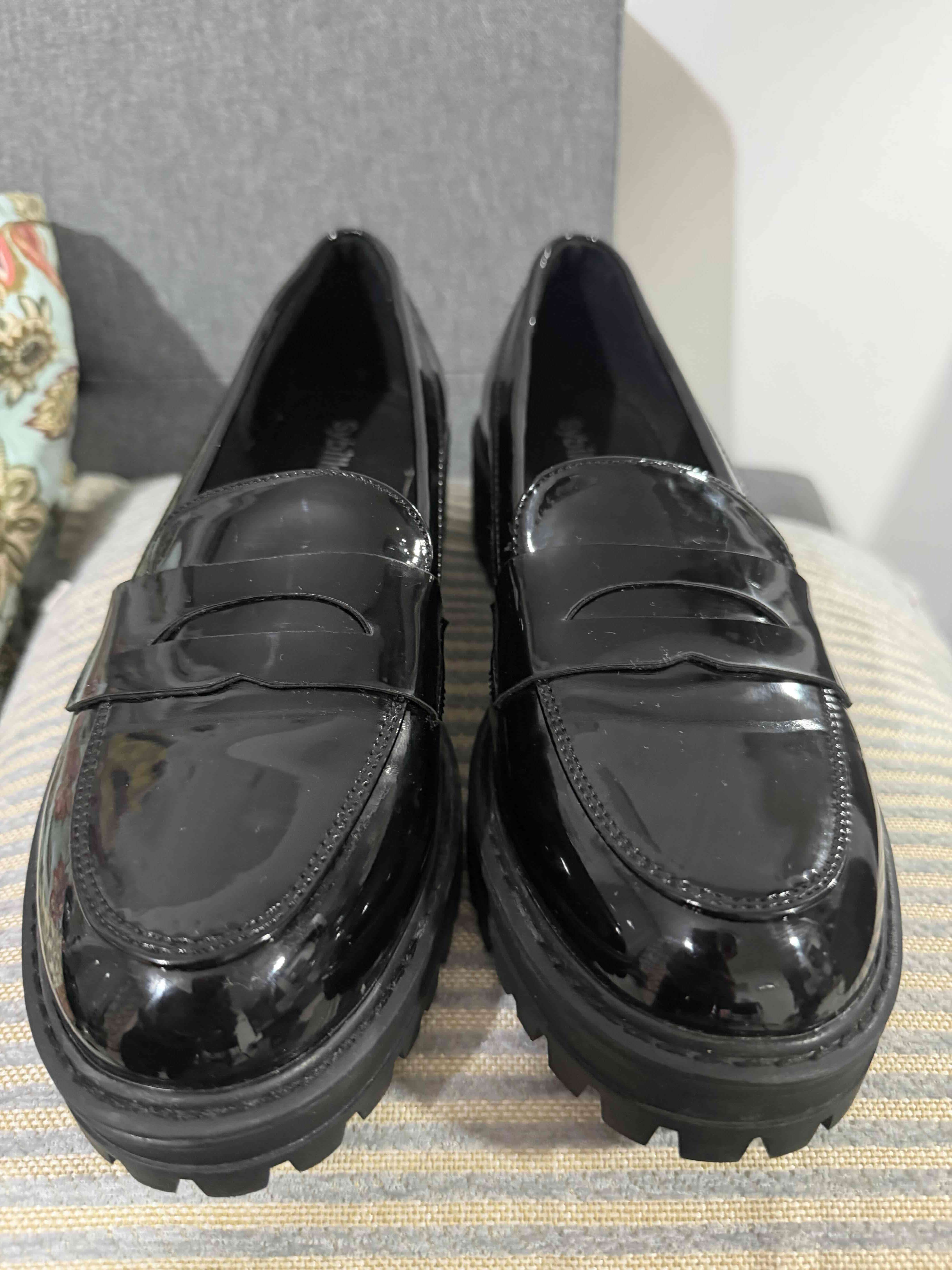 Zapatos mocasines negros charol con plataforma - miniatura 4