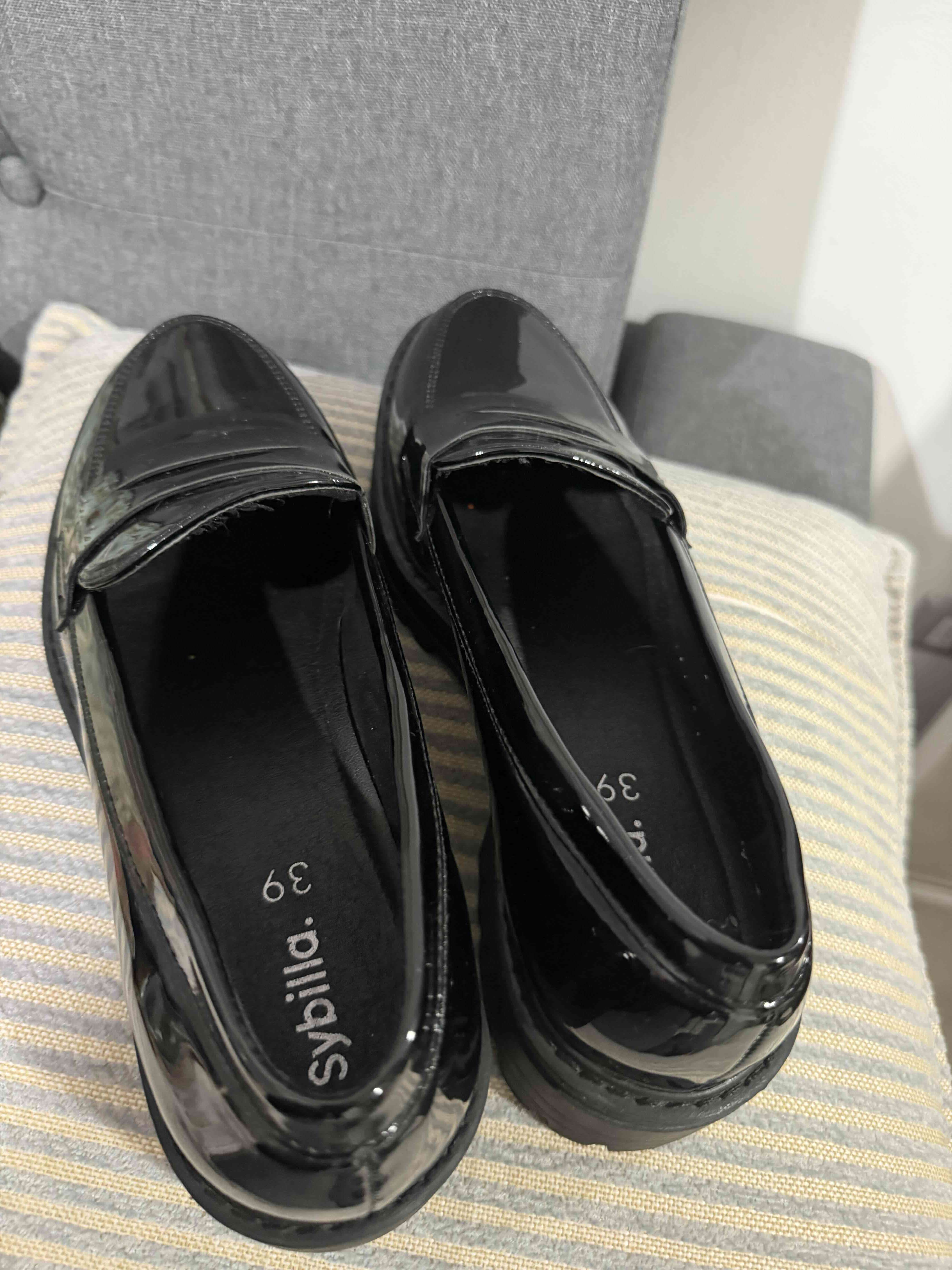 Zapatos mocasines negros charol con plataforma - miniatura 5