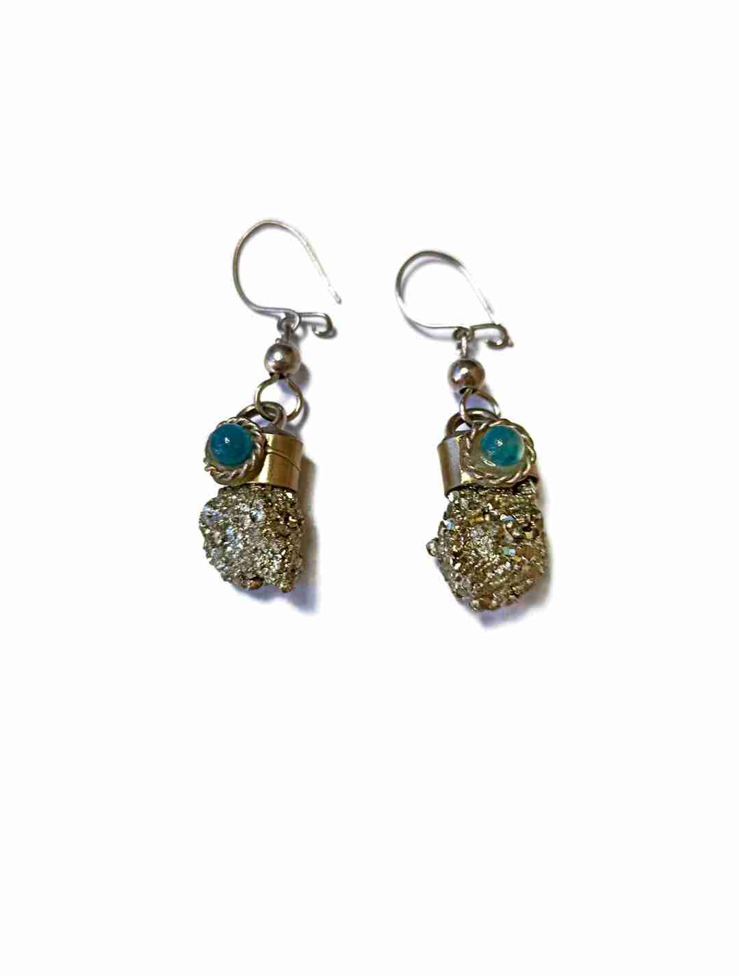 Aros colgantes de  pirita y acero inoxidable. Arte - miniatura 2