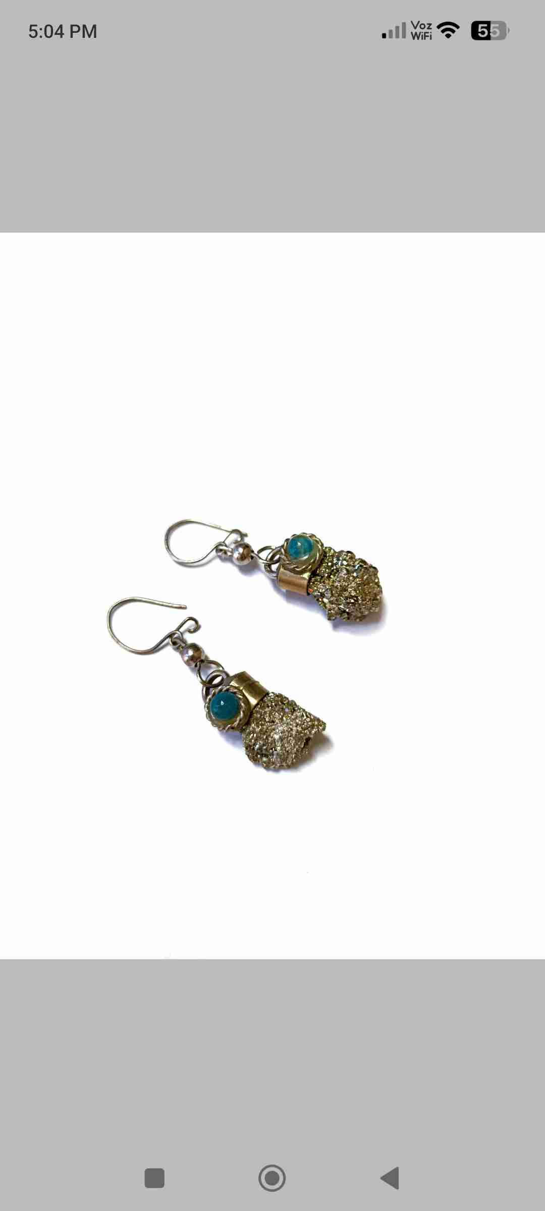 Aros colgantes de  pirita y acero inoxidable. Arte - miniatura 4