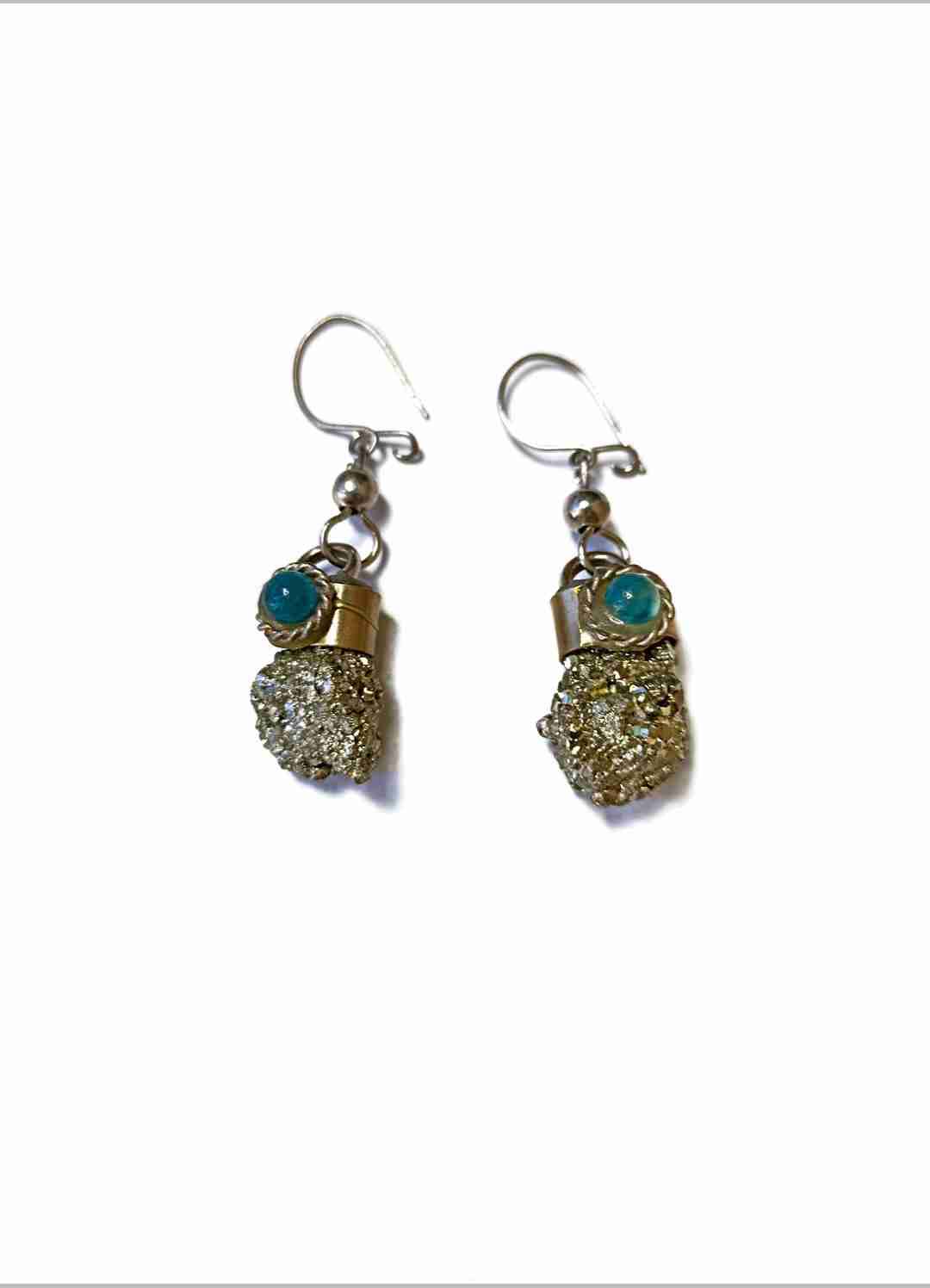 Aros colgantes de  pirita y acero inoxidable. Arte - miniatura 5