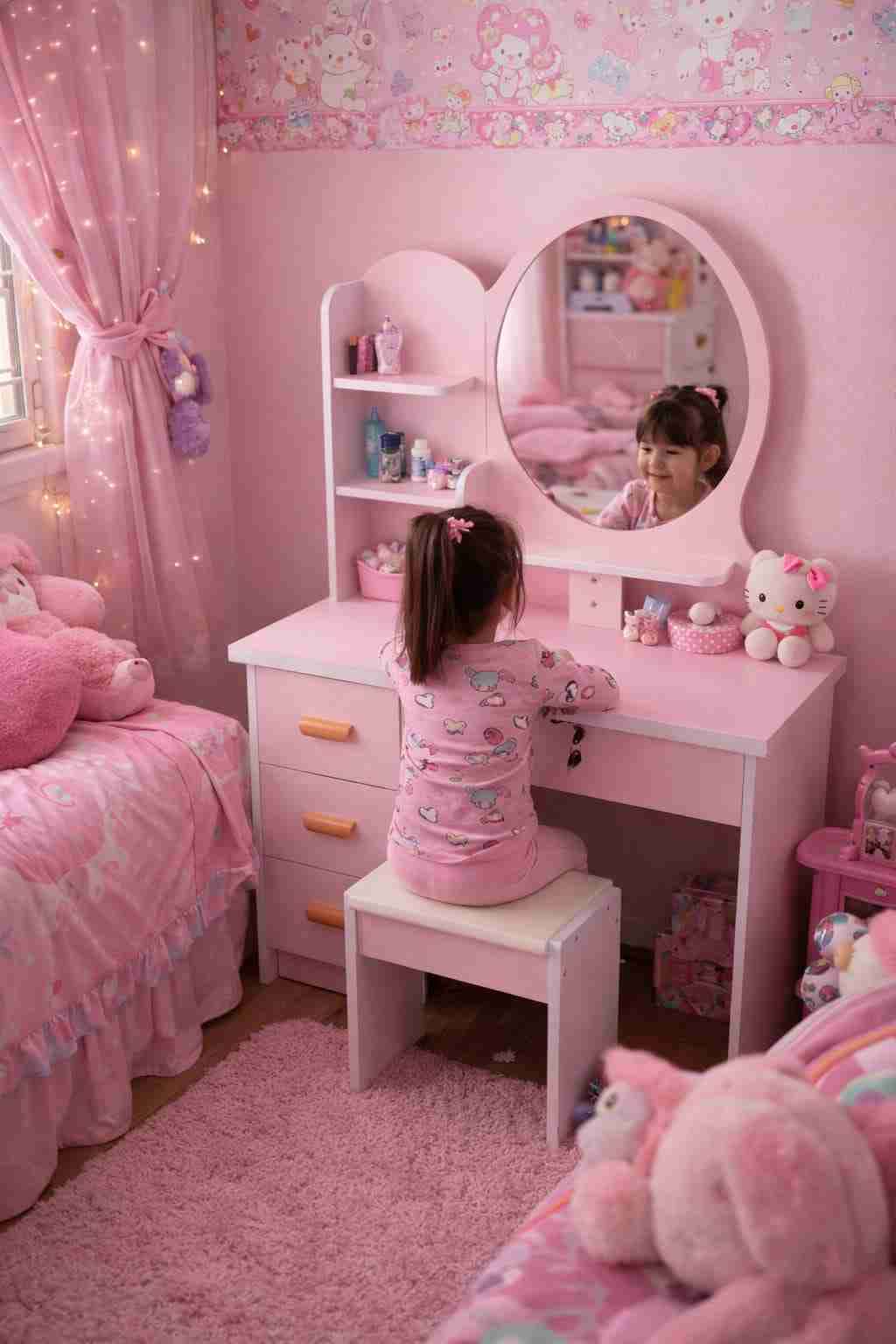 🌸 TOCADOR INFANTIL CON ESPEJO + BANQUITO 🌸 - miniatura 1