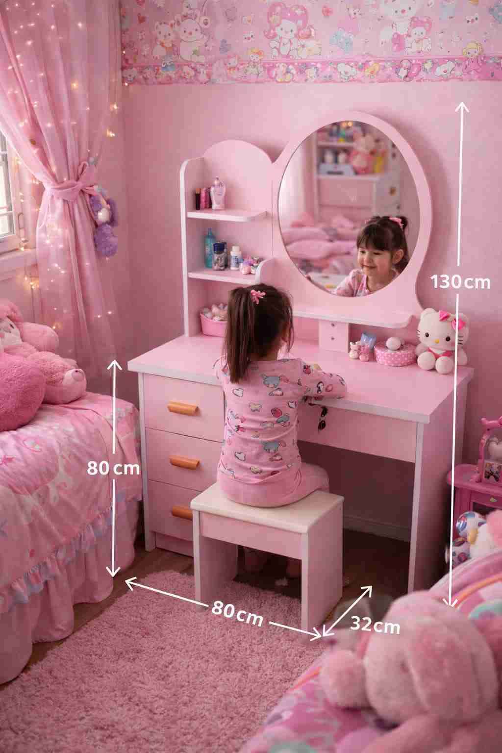 🌸 TOCADOR INFANTIL CON ESPEJO + BANQUITO 🌸 - miniatura 2