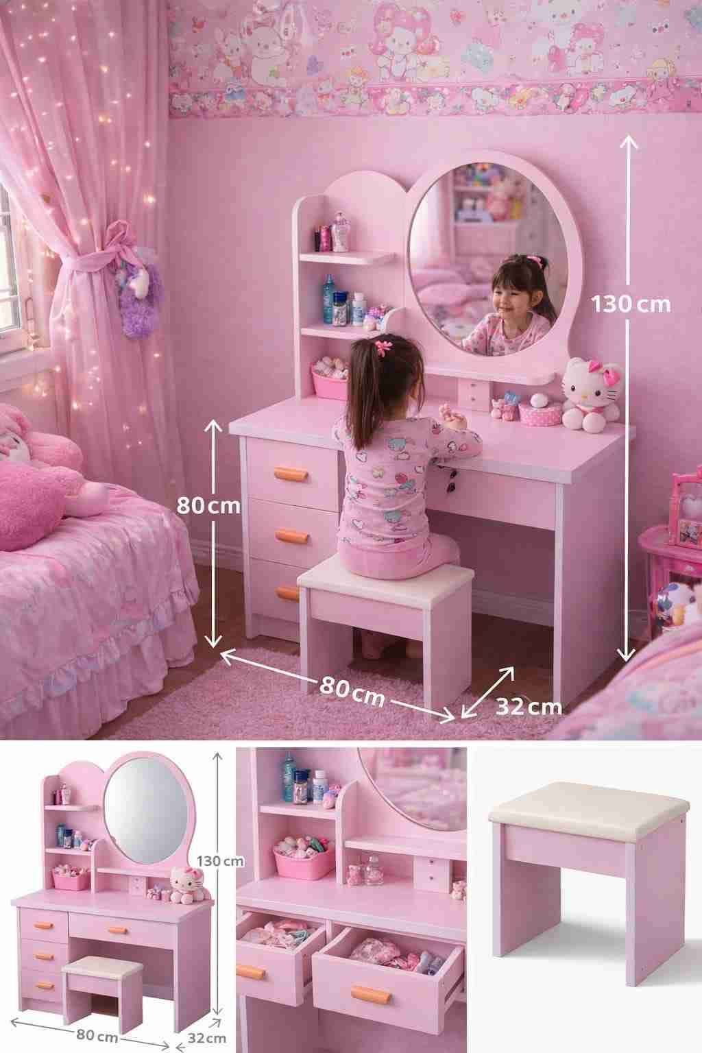 🌸 TOCADOR INFANTIL CON ESPEJO + BANQUITO 🌸 - miniatura 3