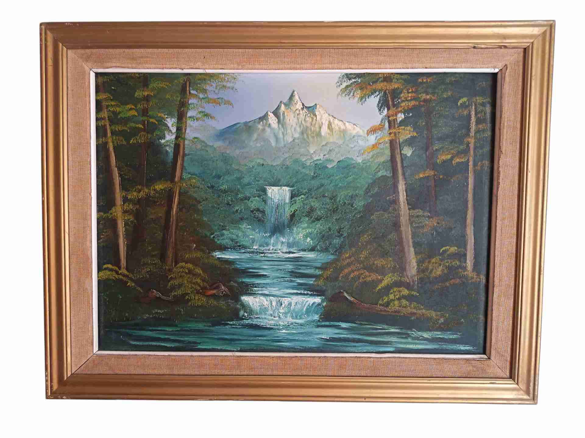 Cuadro paisaje Cascada con marco dorado - miniatura 2