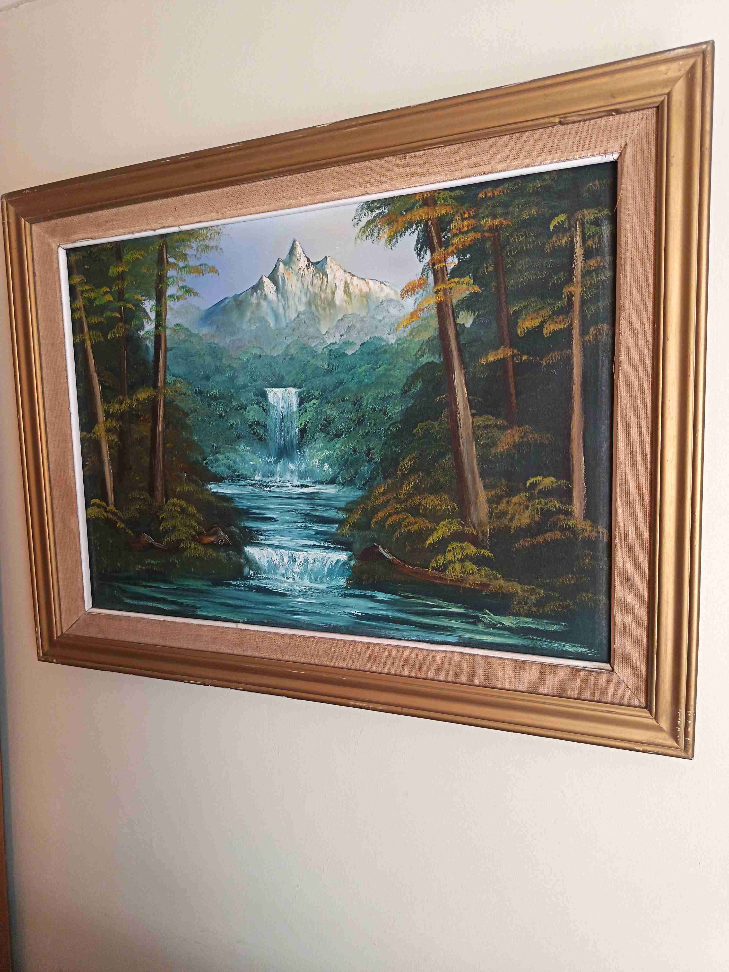 Cuadro paisaje Cascada con marco dorado - miniatura 3