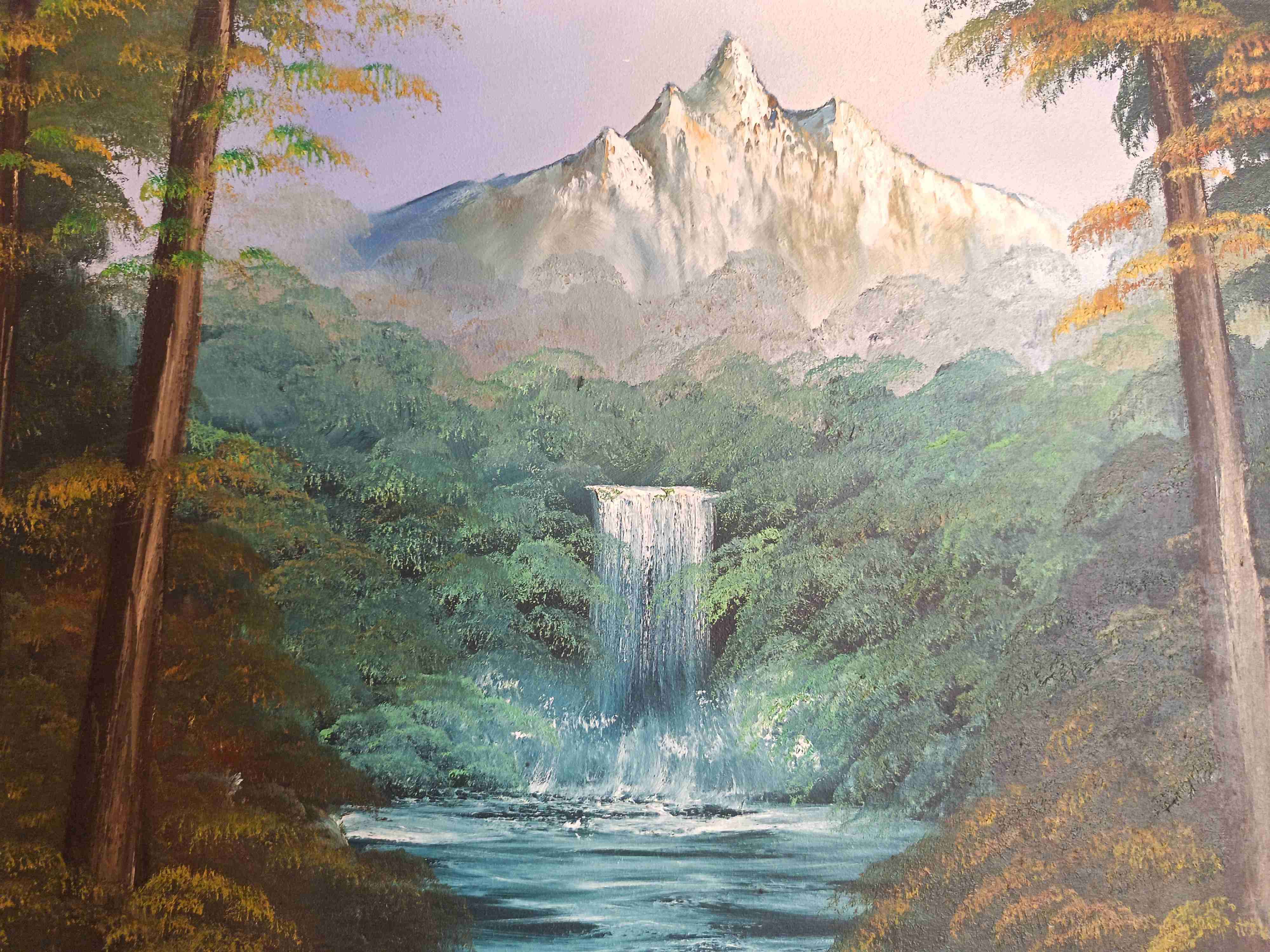 Cuadro paisaje Cascada con marco dorado - miniatura 4