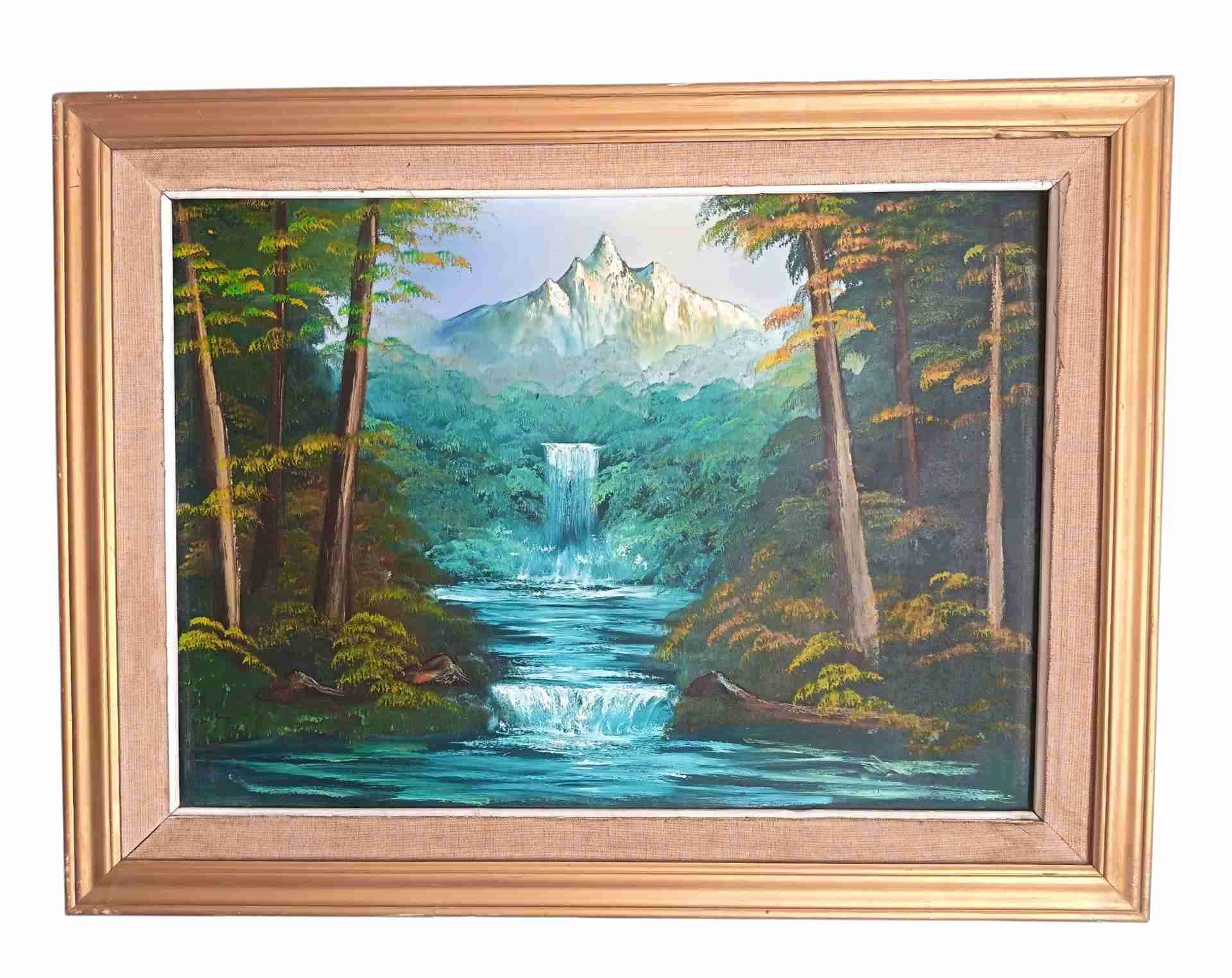 Cuadro paisaje Cascada con marco dorado - miniatura 5