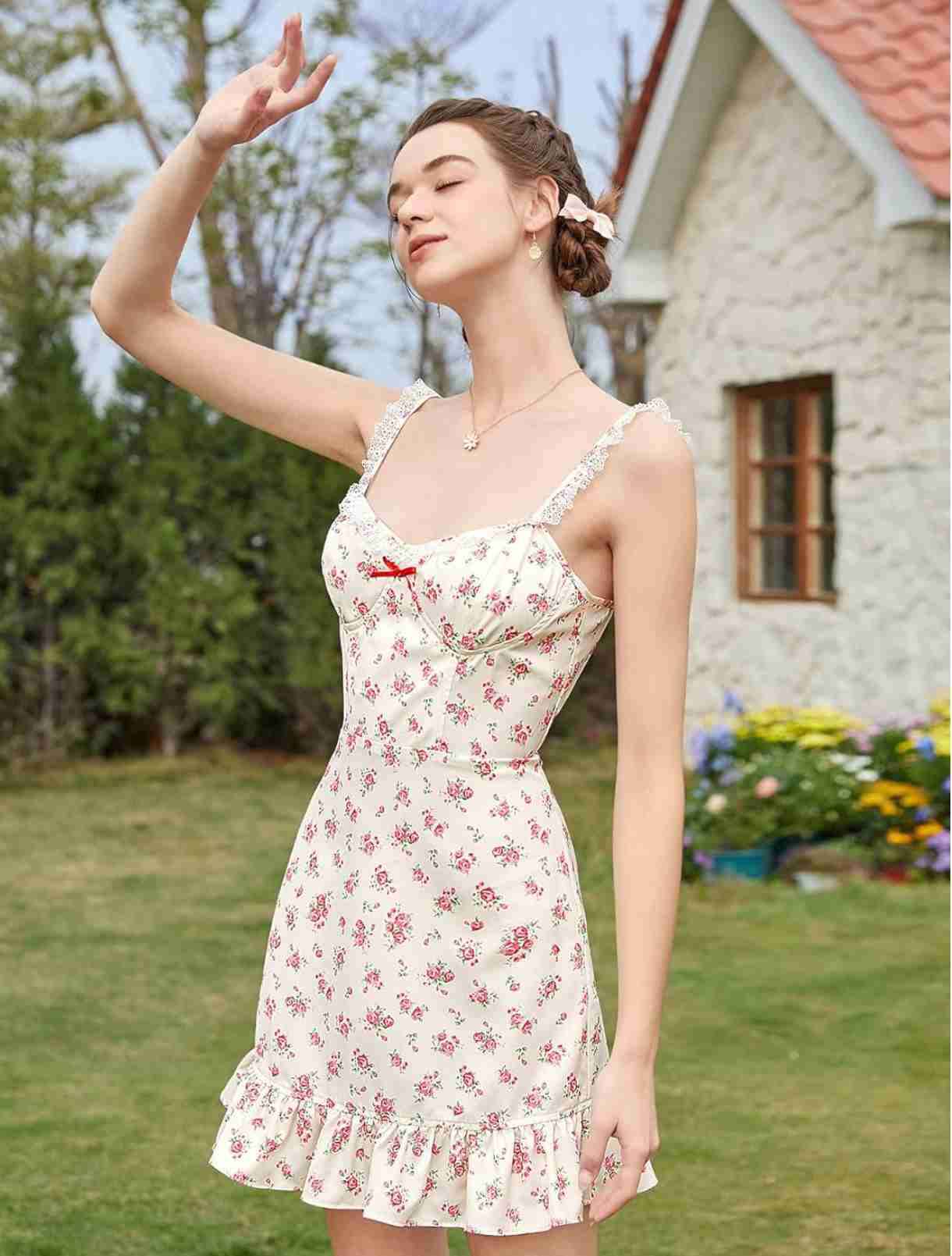 Vestido blanco floral con volantes - 2