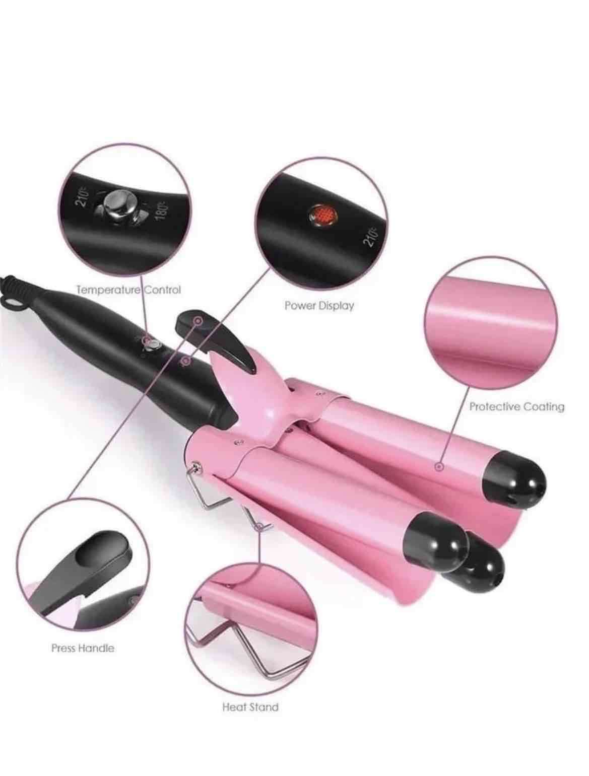 Rizador de cabello rosa triple - miniatura 2