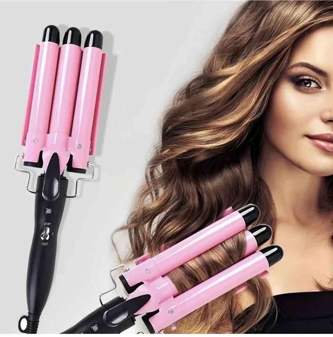 Rizador de cabello rosa triple - miniatura 3