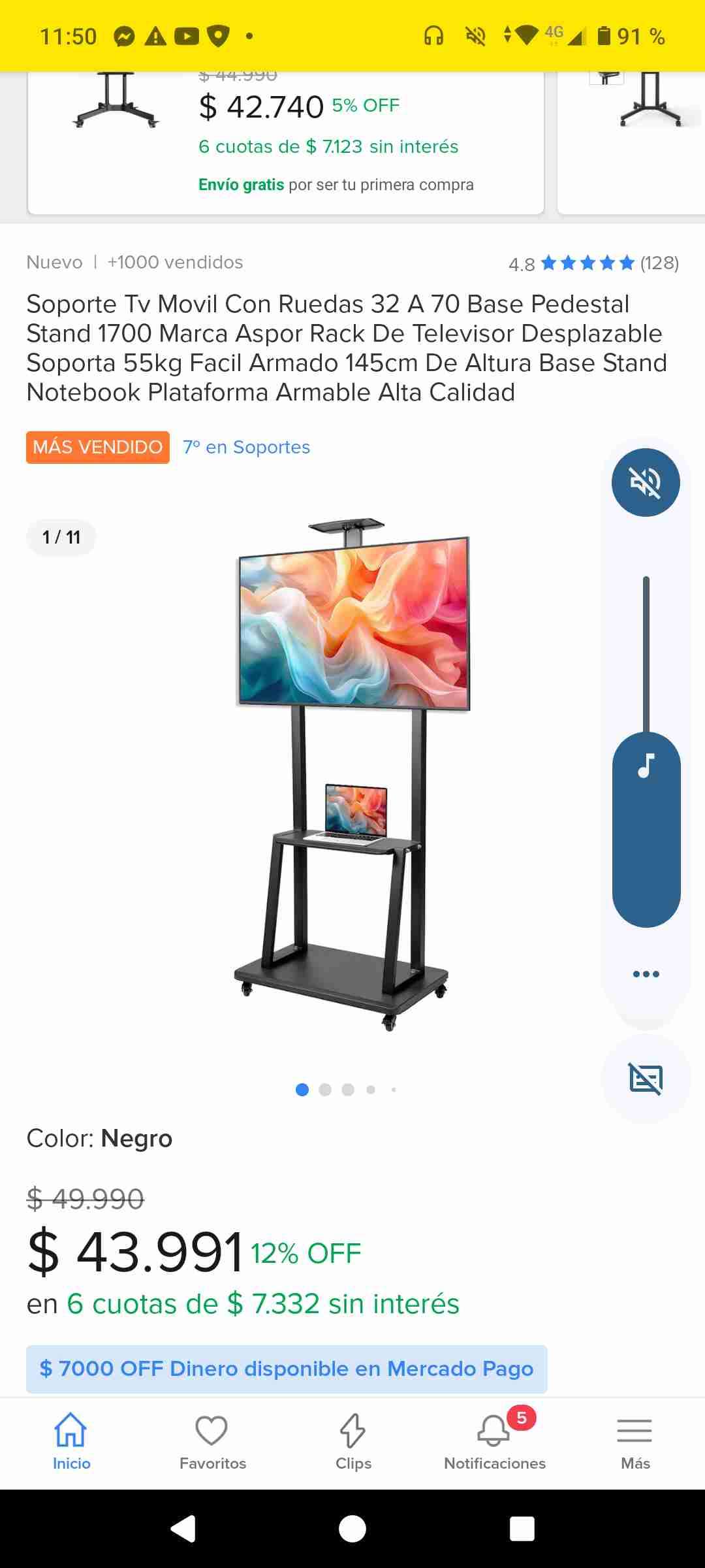 Soporte TV móvil con ruedas
