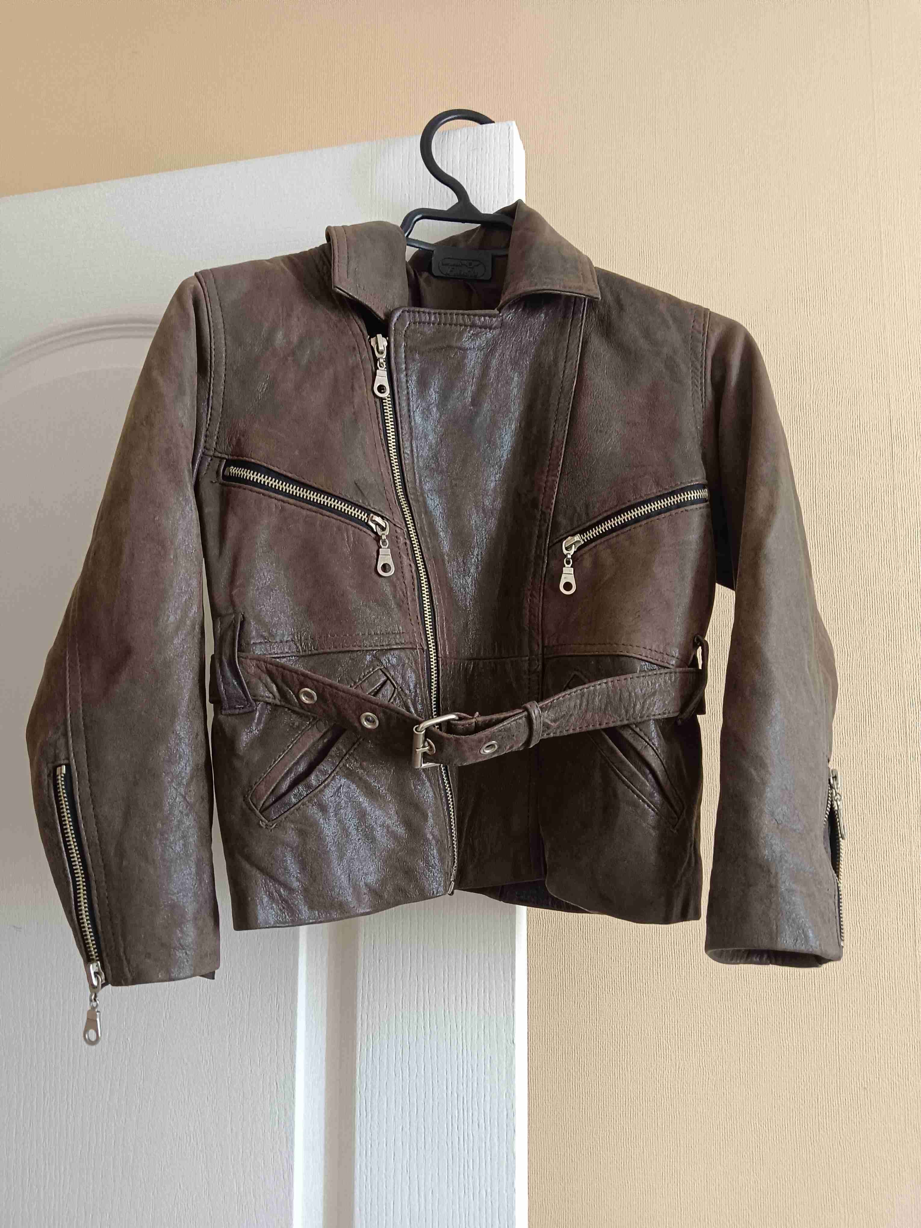 Chaqueta moto cuero marrón - miniatura 1