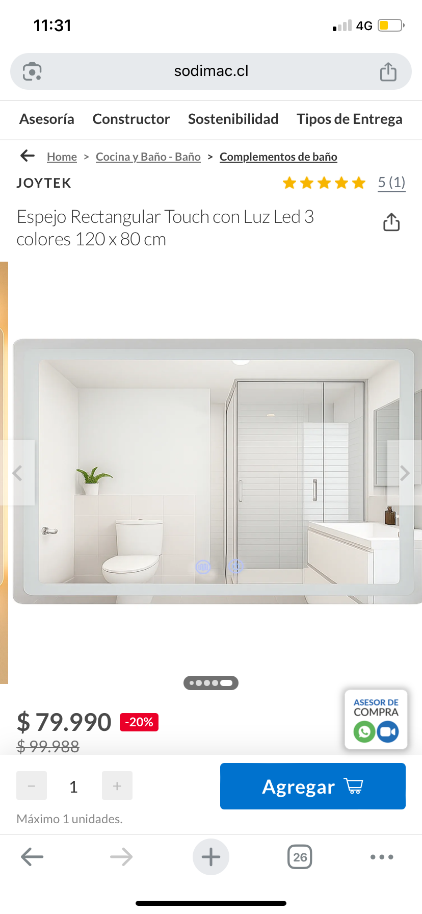 Espejo Touch LED rectangular 120x80cm