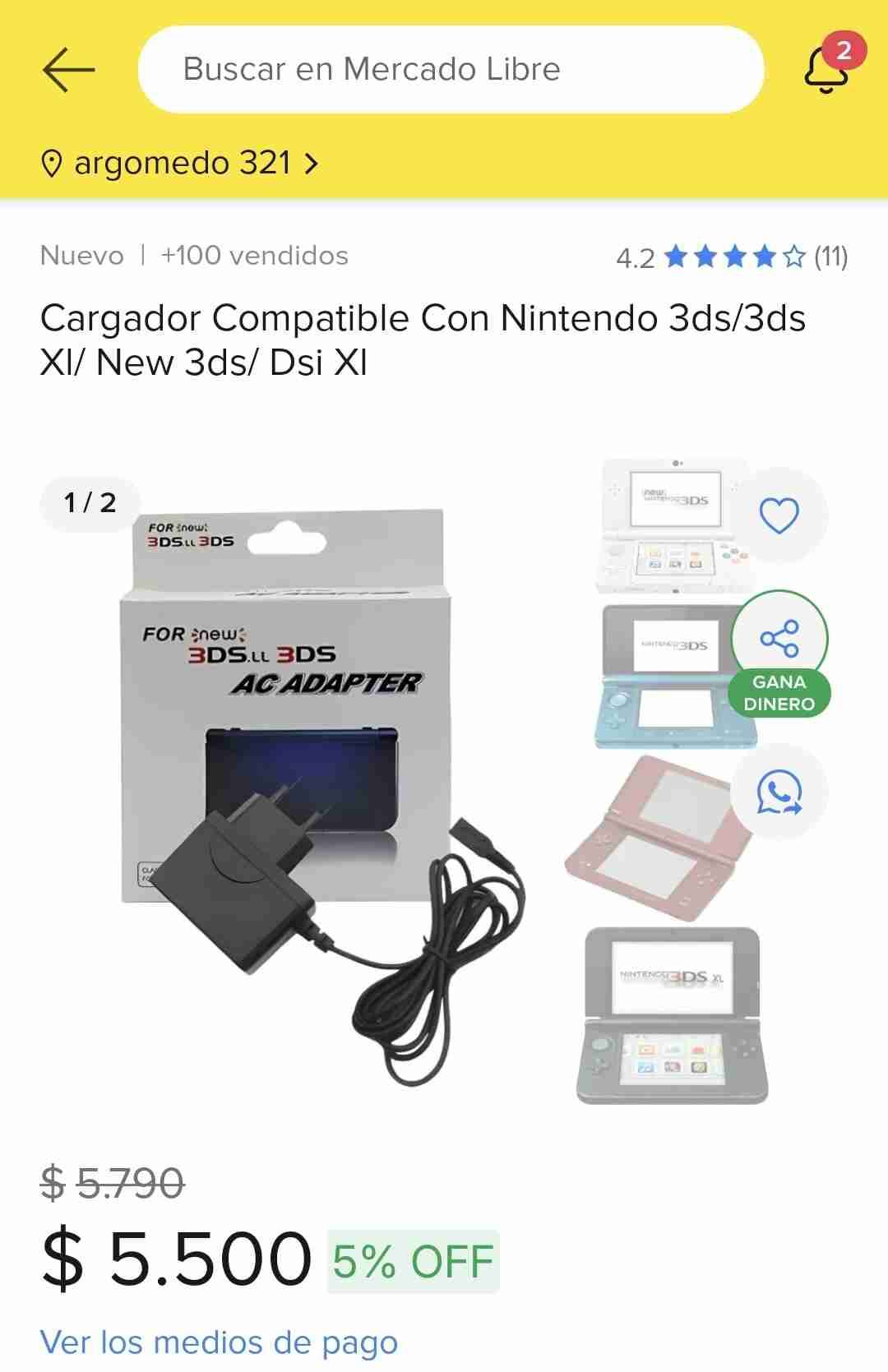 Cargador para Nintendo 3DS/3DS XL