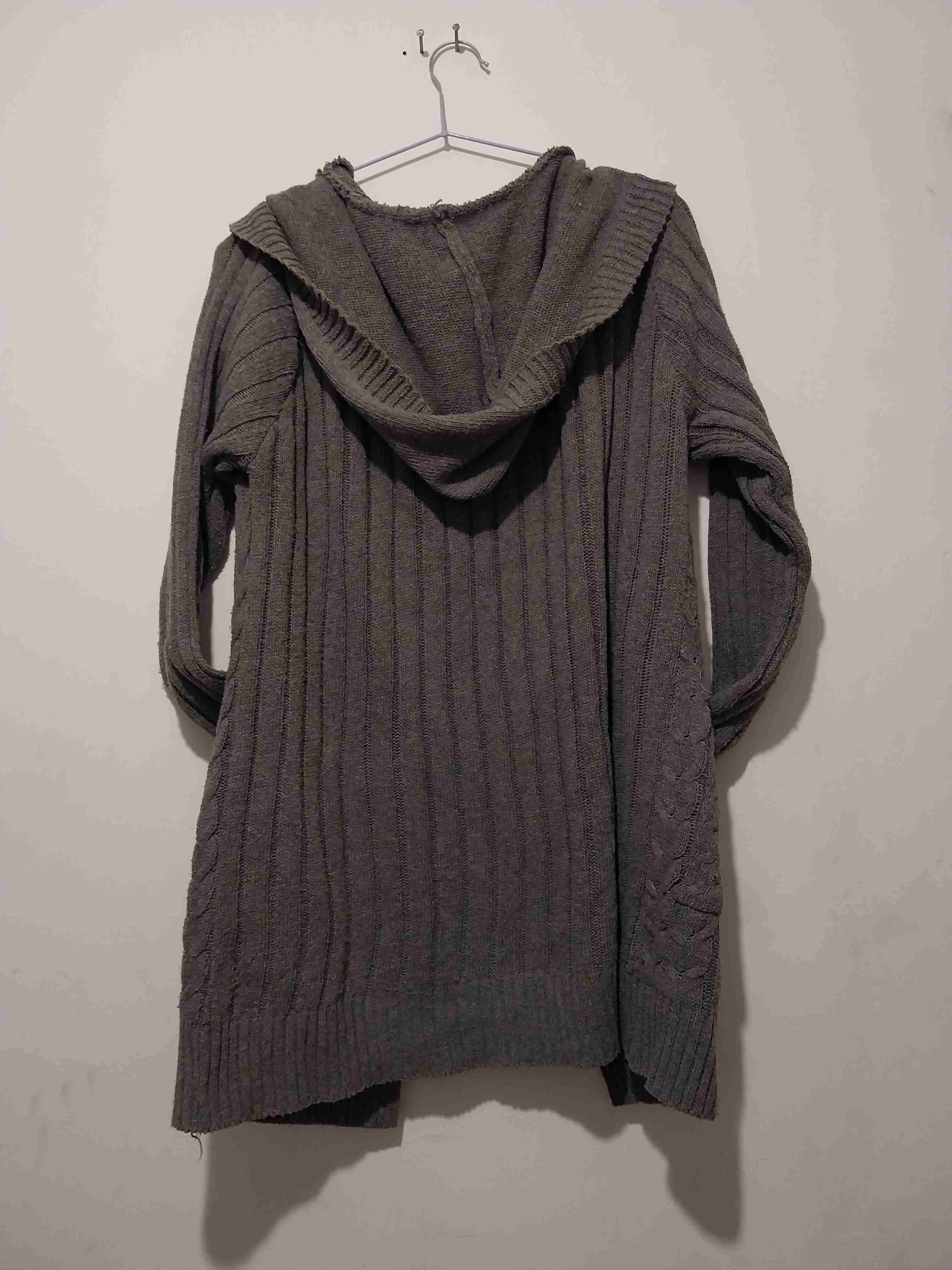 Cárdigan largo gris con capucha - miniatura 2