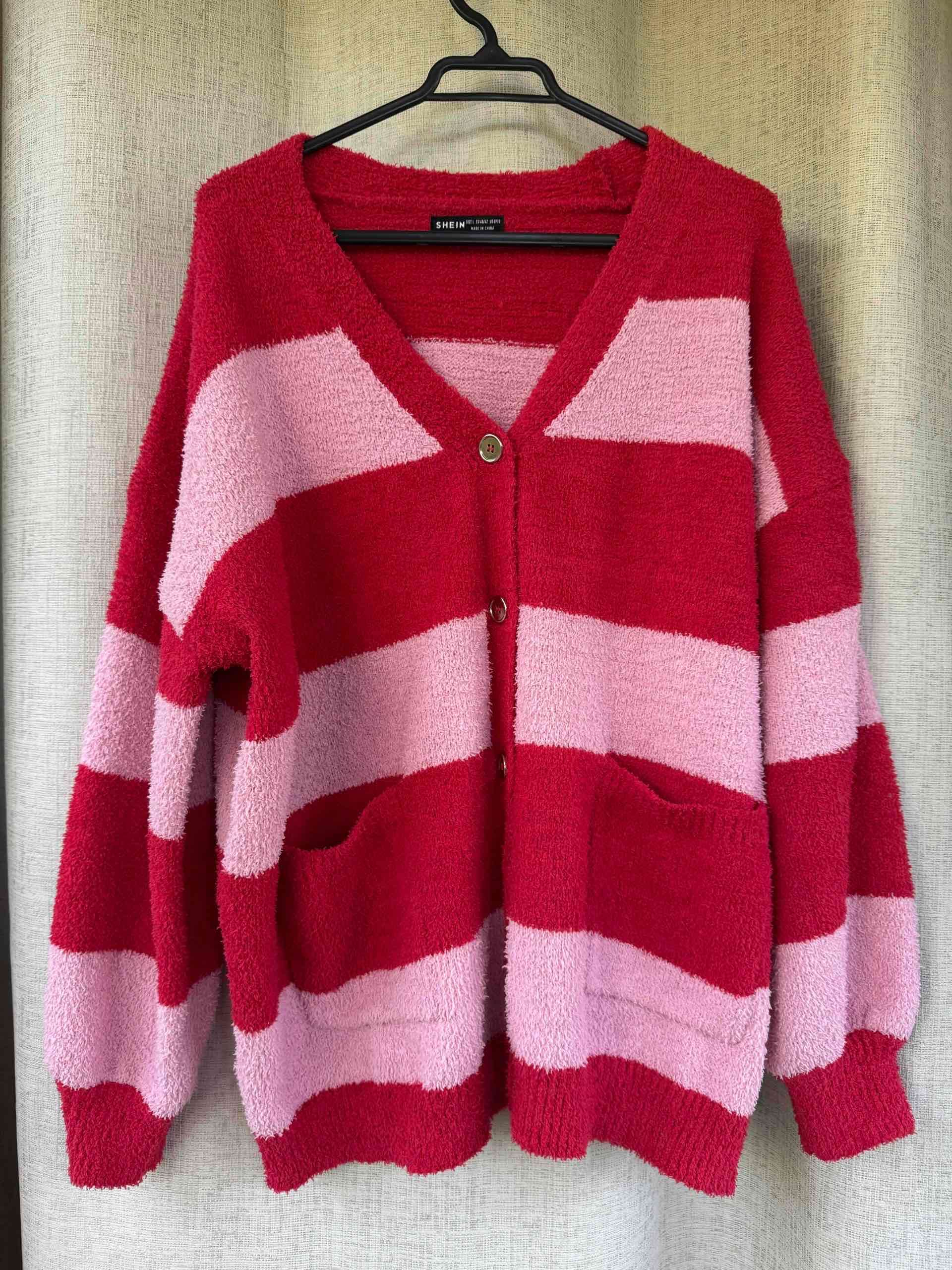 Cardigan rayado rojo y rosado. SHEIN TALLA L NUEVO - miniatura 2