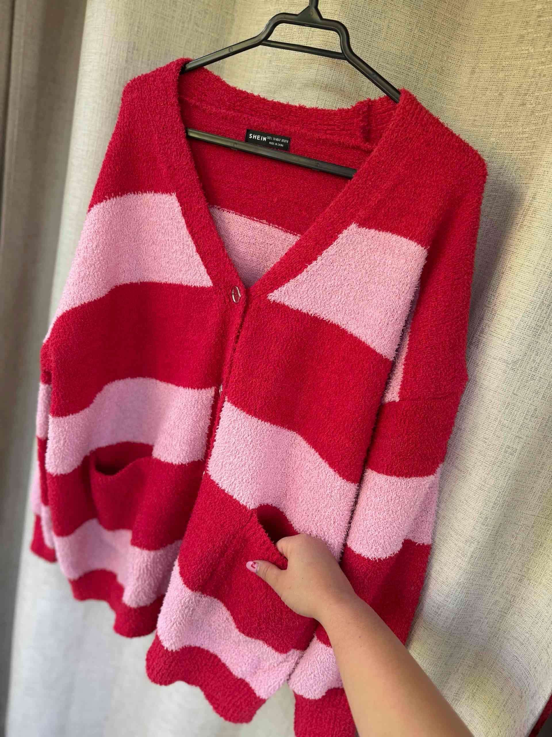 Cardigan rayado rojo y rosado. SHEIN TALLA L NUEVO - miniatura 3