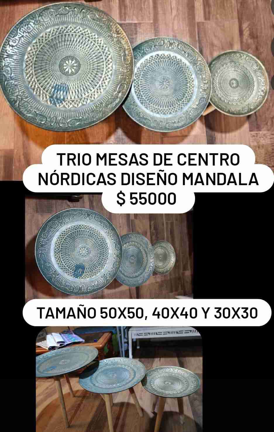 Trío de mesas nórdicas diseño mandala