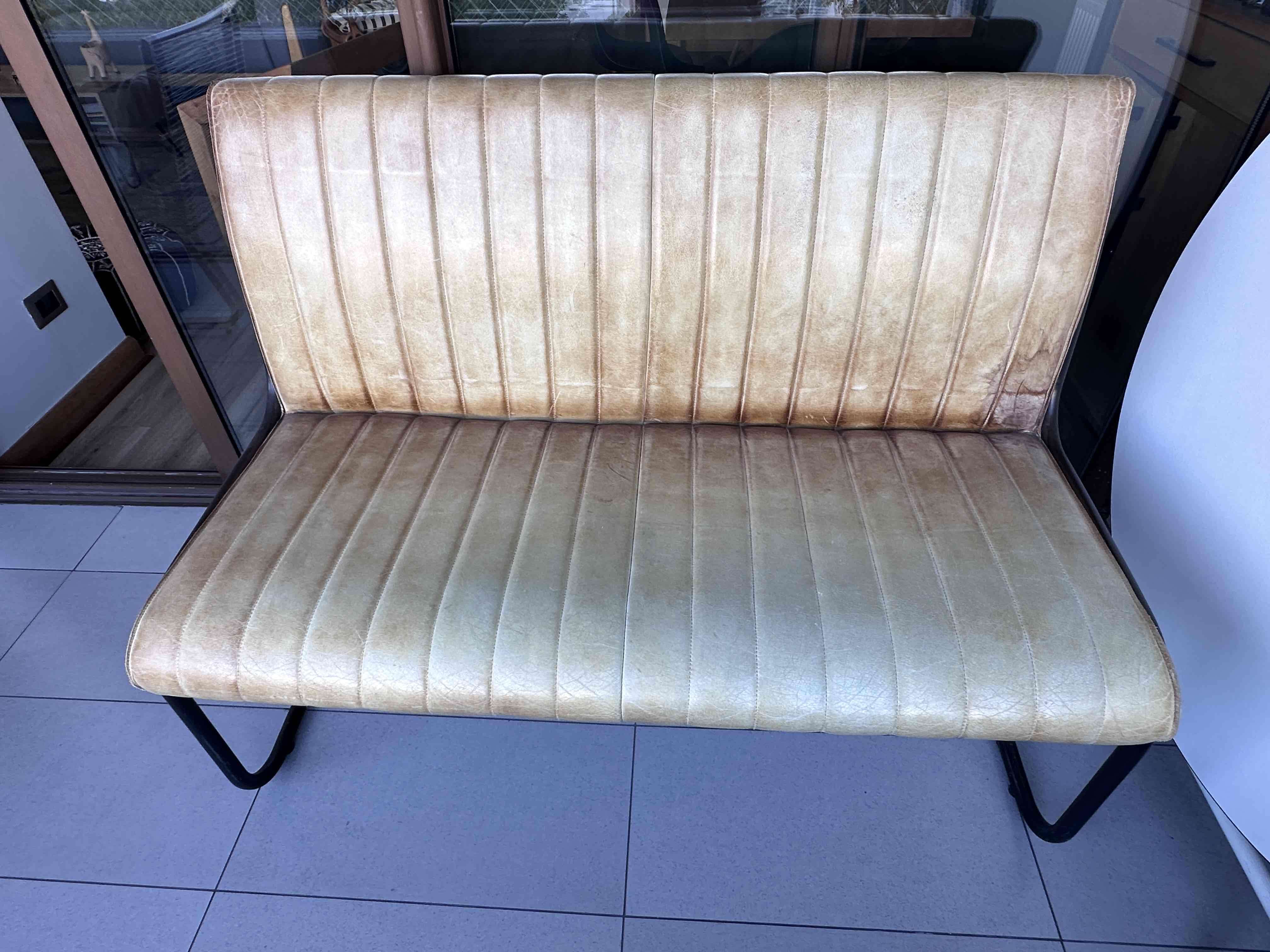 Banco vintage de cuero beige - miniatura 6