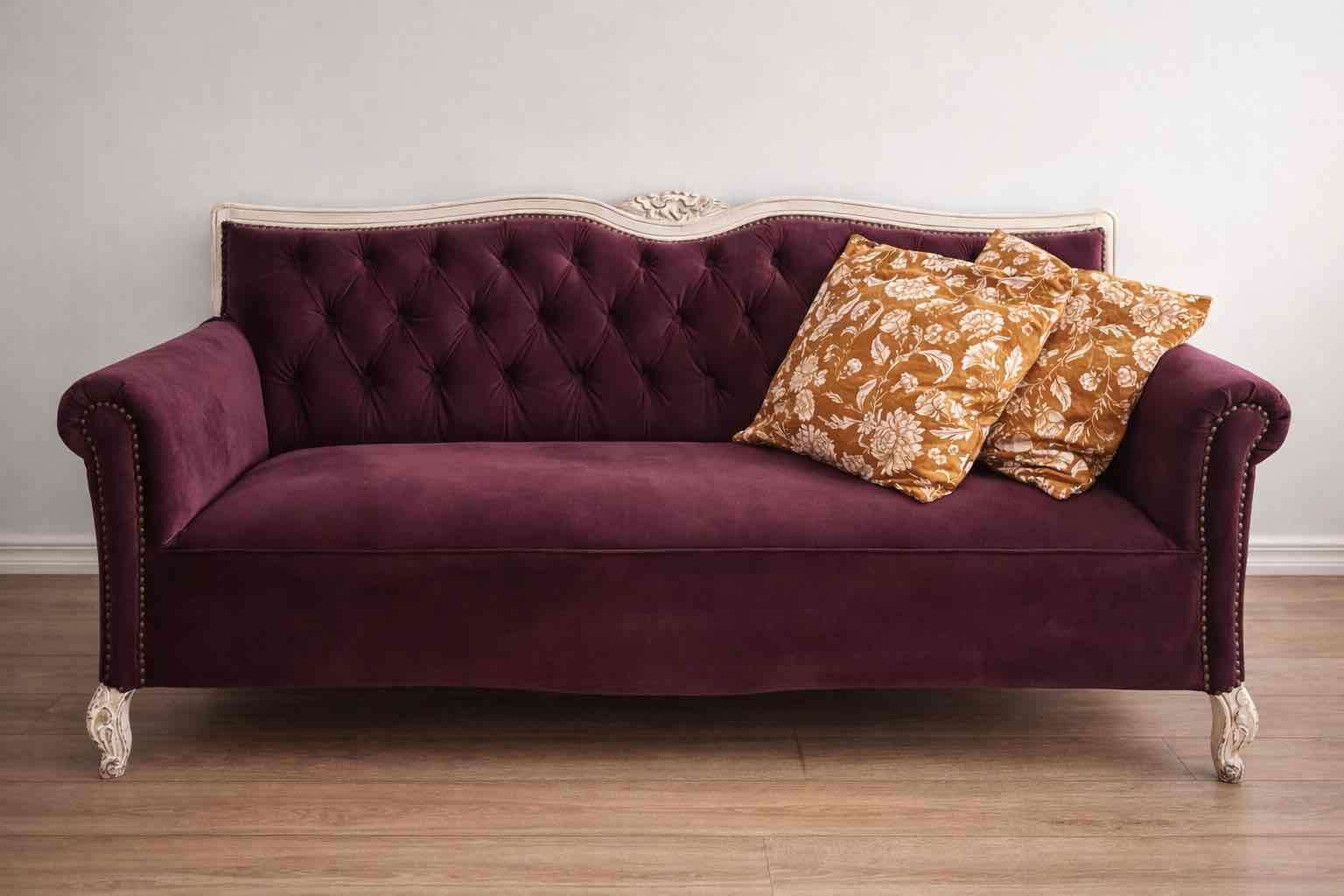 Sofá Chesterfield burdeo capitoné 150 cm - miniatura 1