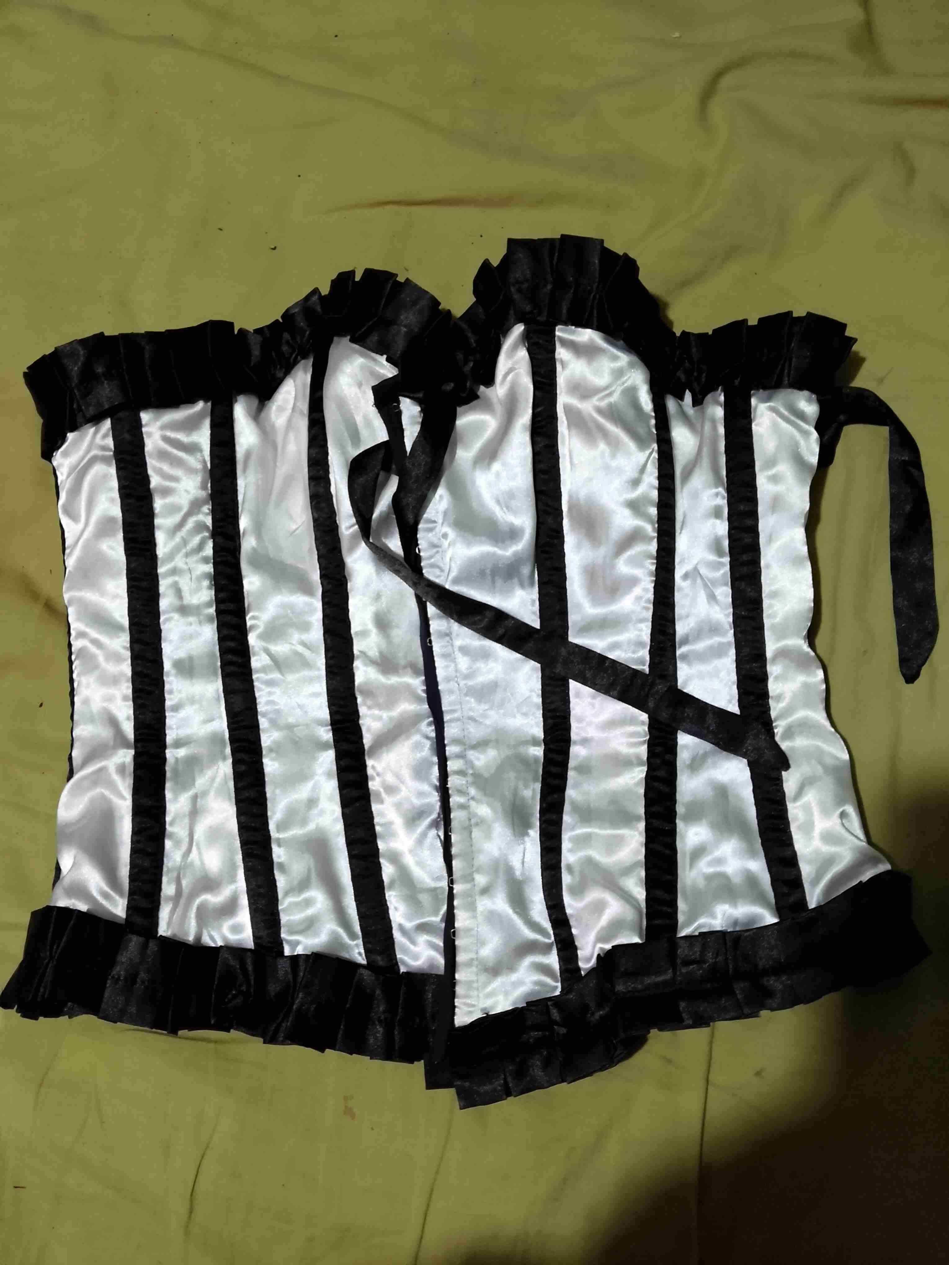 Corset blanco y negro satinado - 1