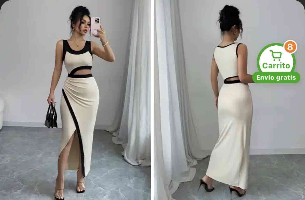 Vestido largo beige con negro