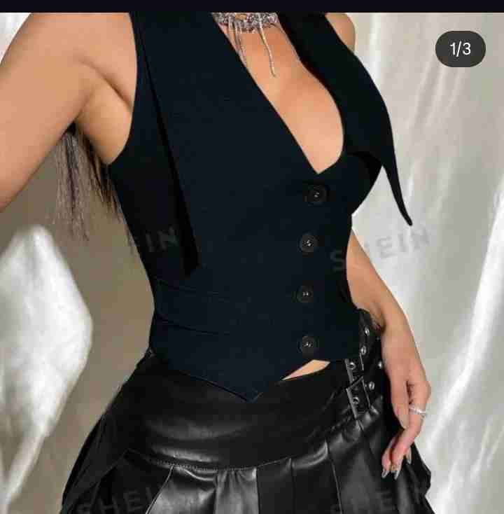 Chaleco negro ajustado mujer - 1