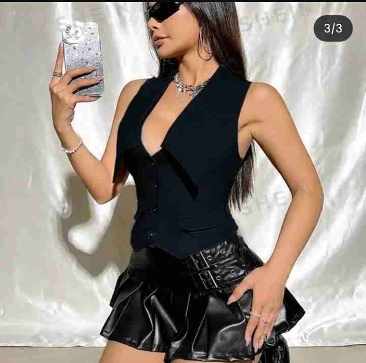 Chaleco negro ajustado mujer - 3