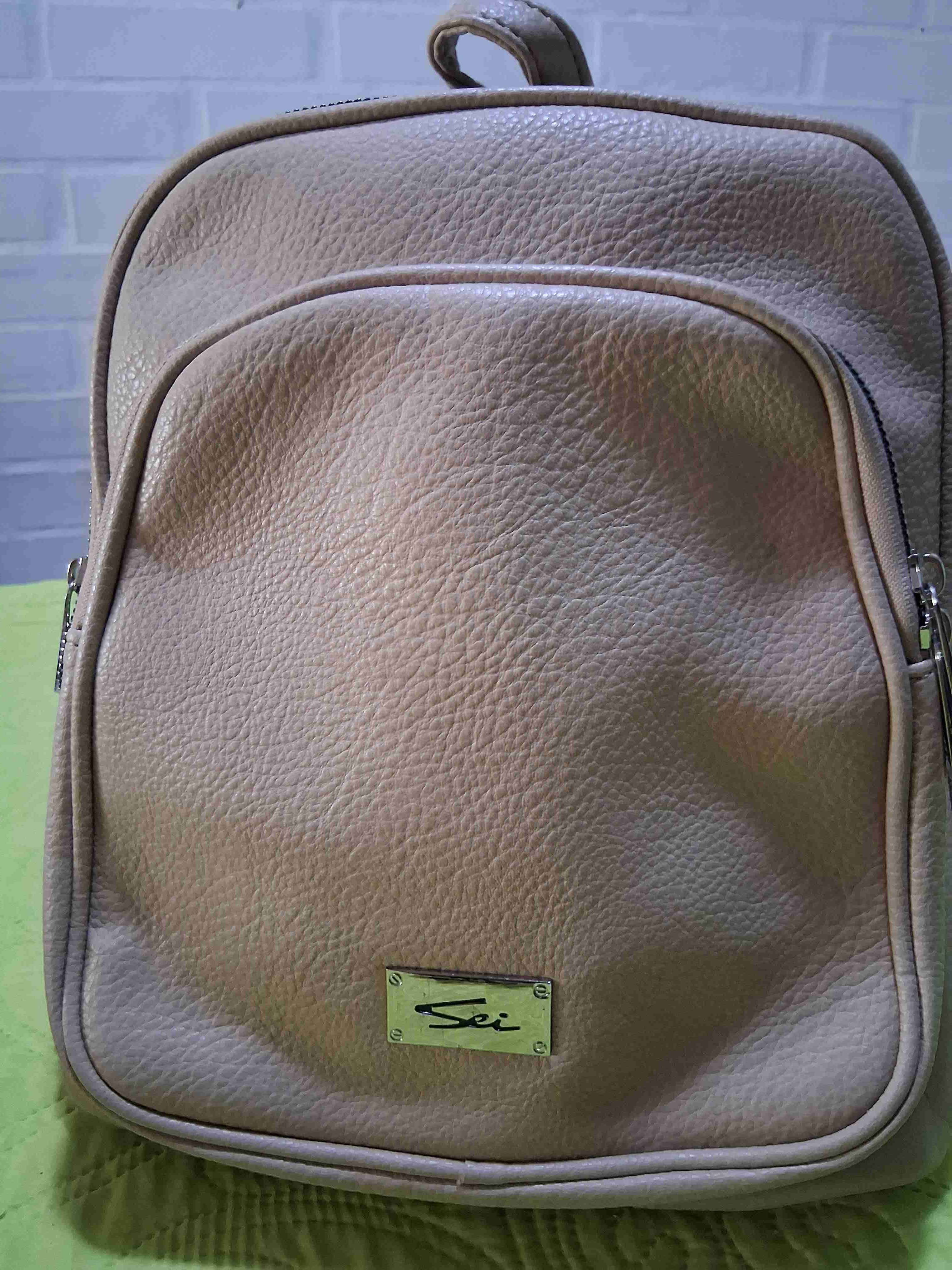 Mochila Sei beige de cuero sintético - miniatura 1