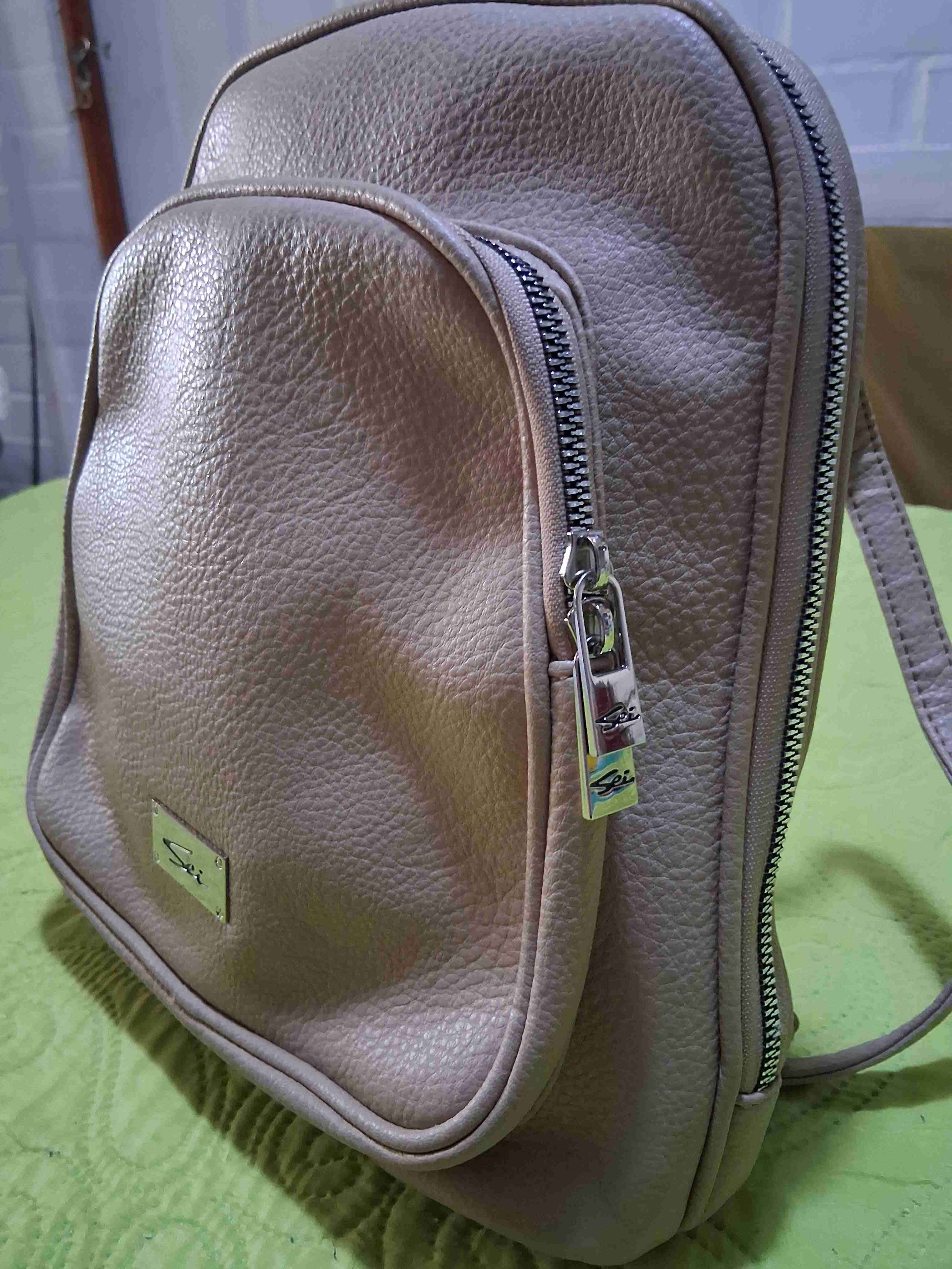 Mochila Sei beige de cuero sintético - miniatura 3