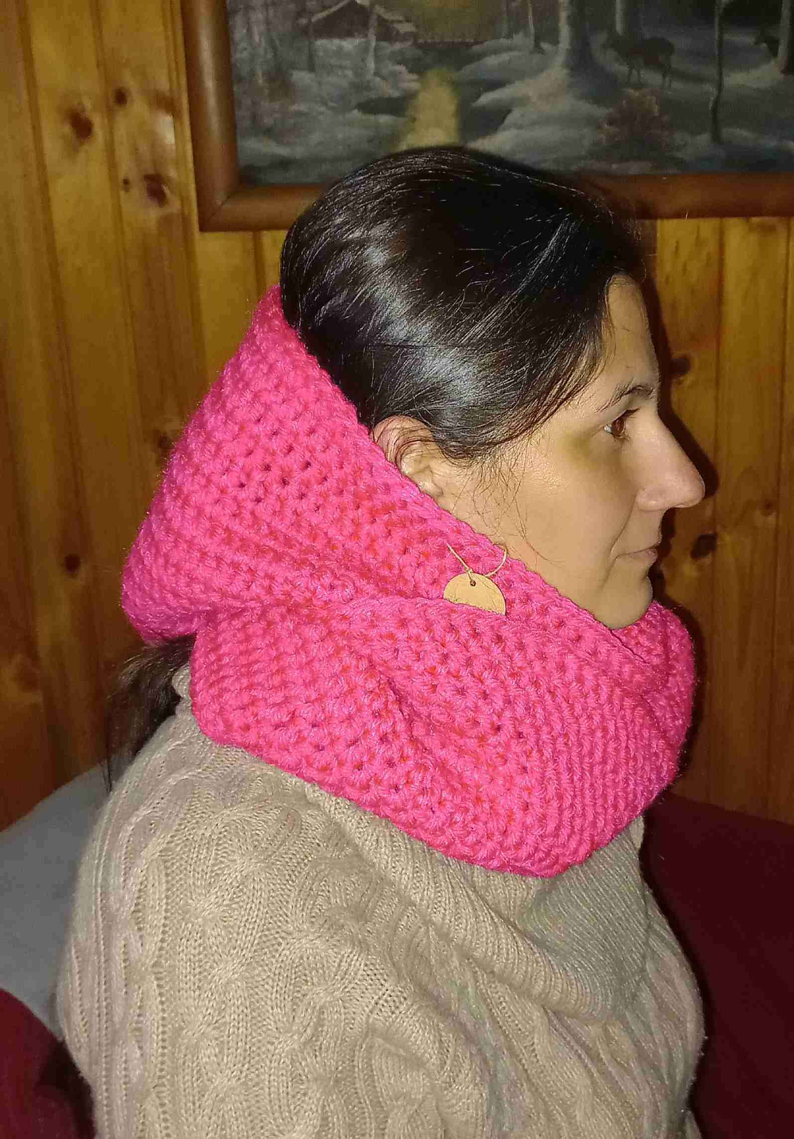 Bufanda rosa tejida a mano - miniatura 2